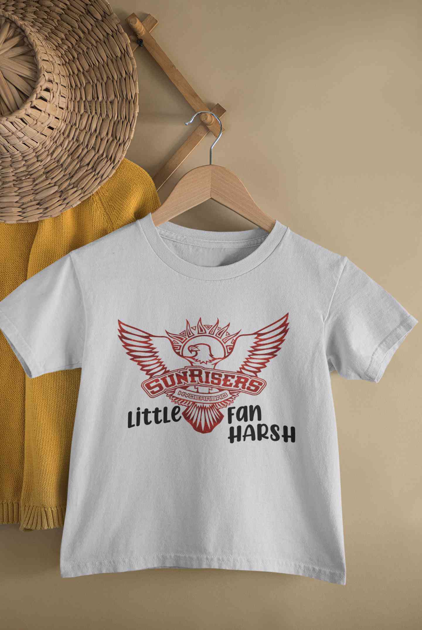 Custom Name IPL SRH Sunrisers Little Fan Half Sleeves T-Shirt for Boy-FunkyTeesClub