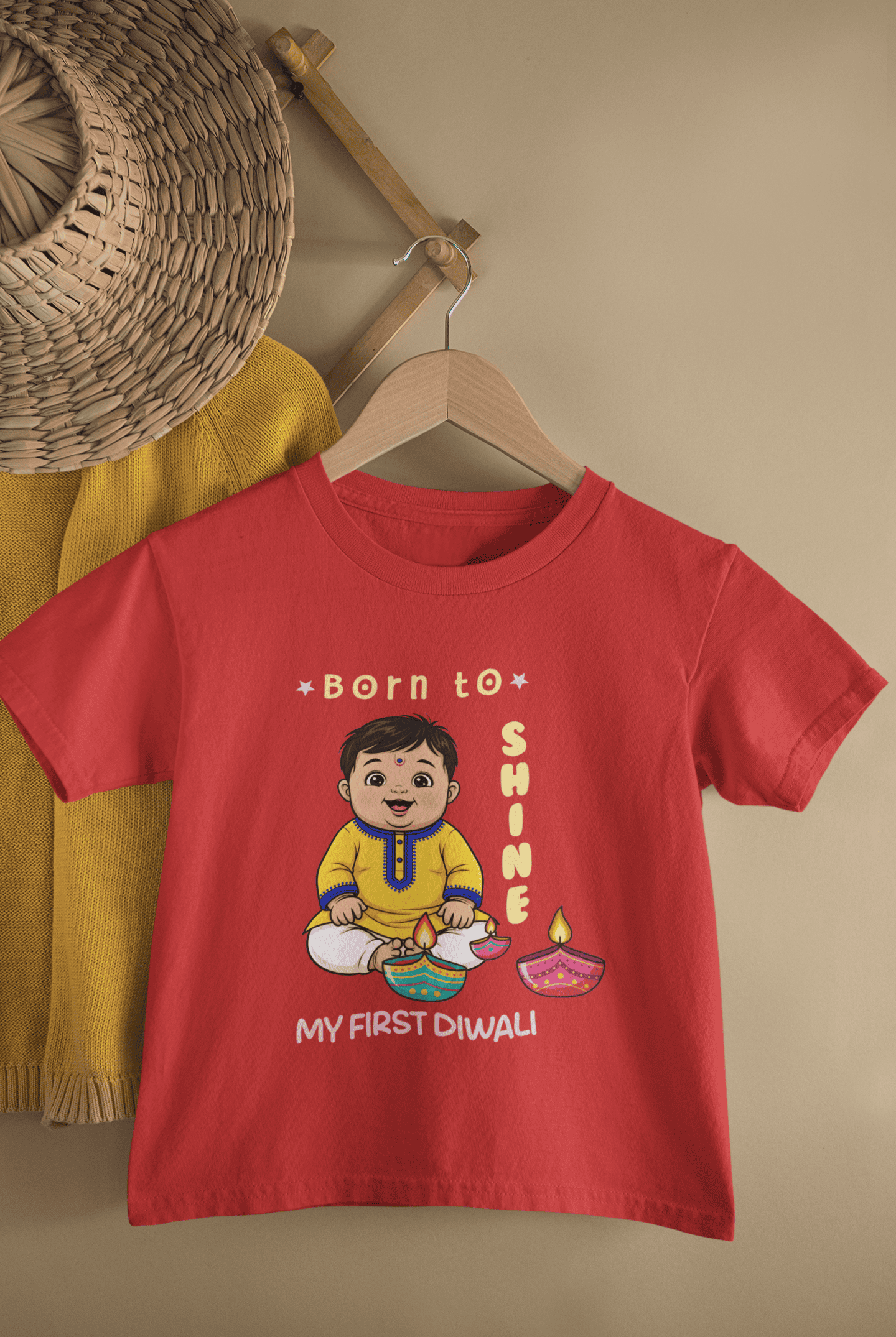 Born To Shine My First Diwali Half Sleeves T-Shirt for Boys -FunkyTeesClub