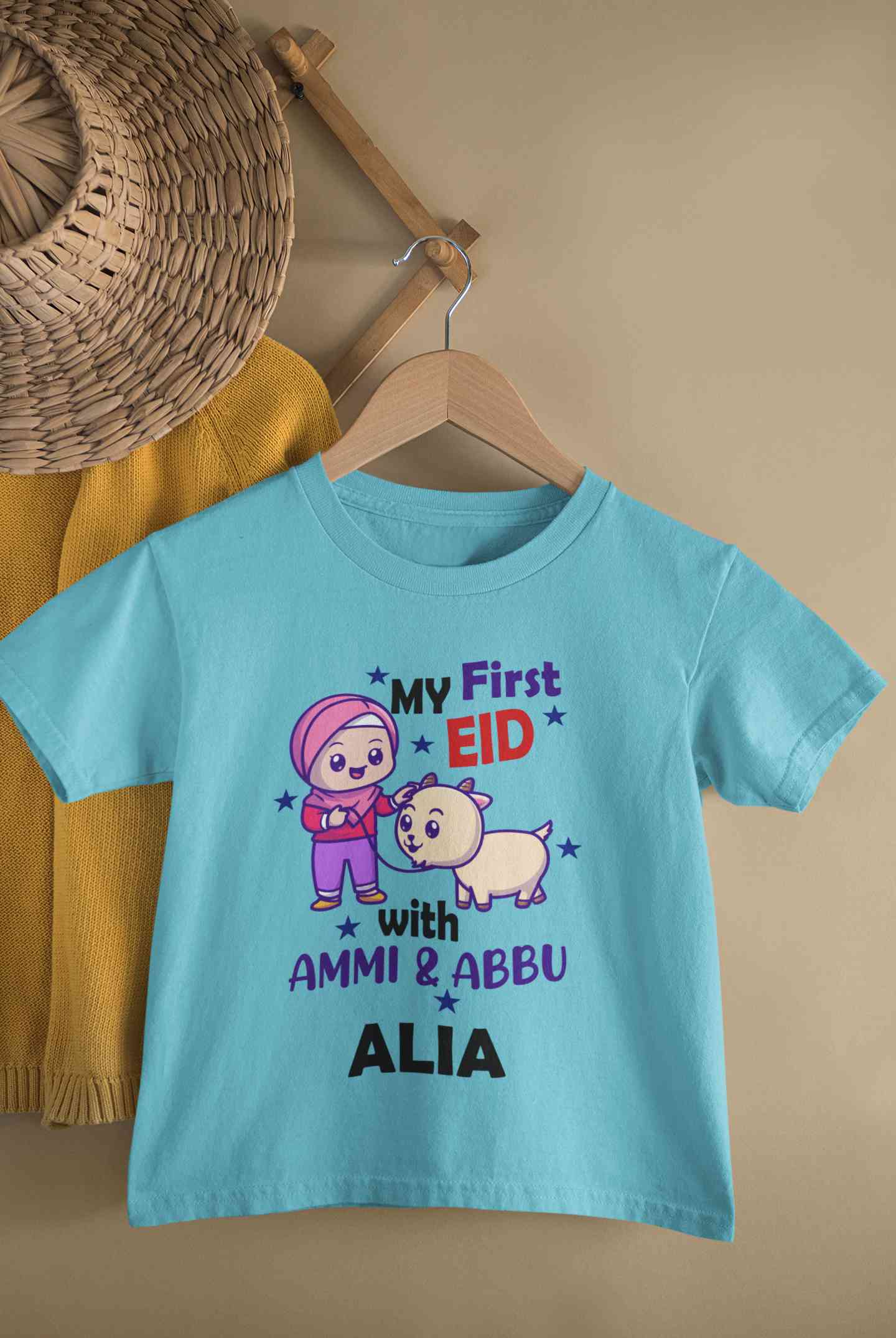 Custom Name My First Eid With Ammi And Abbu Half Sleeves T-Shirt For Girls -FunkyTeesClub