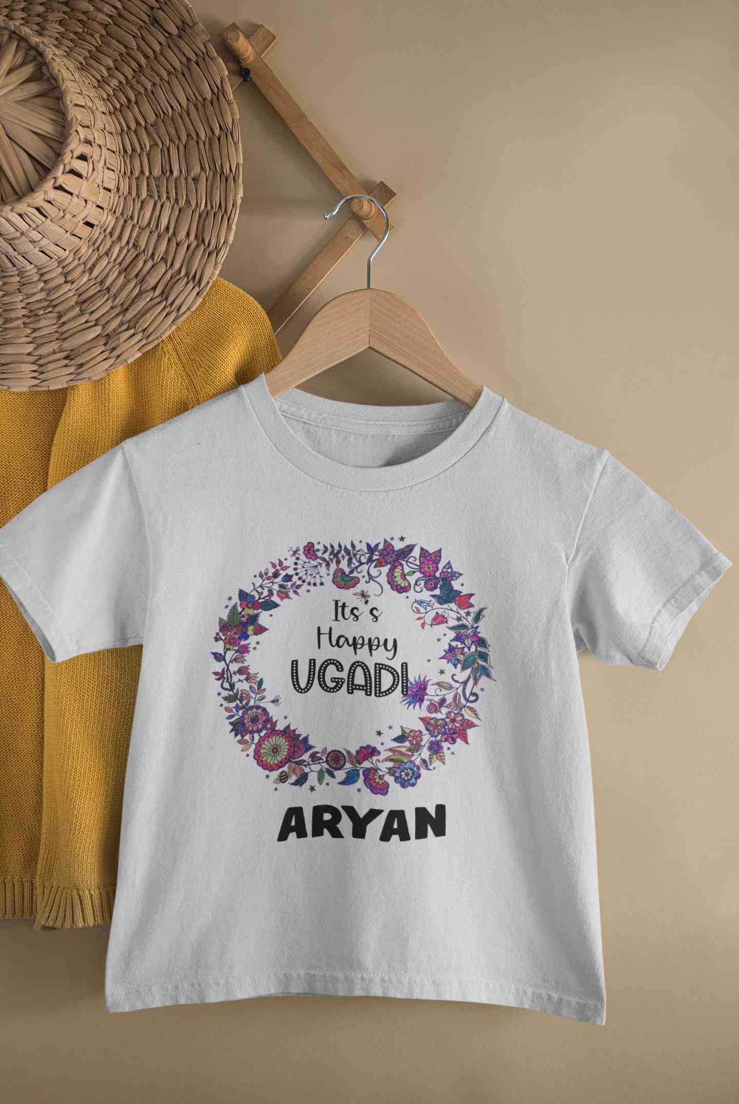 Custom Name Its Happy Ugadi Half Sleeves T-Shirt for Boy-FunkyTeesClub