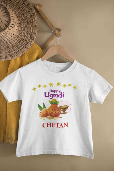 Custom Name Happy Ugadi Half Sleeves T-Shirt for Boy-FunkyTeesClub