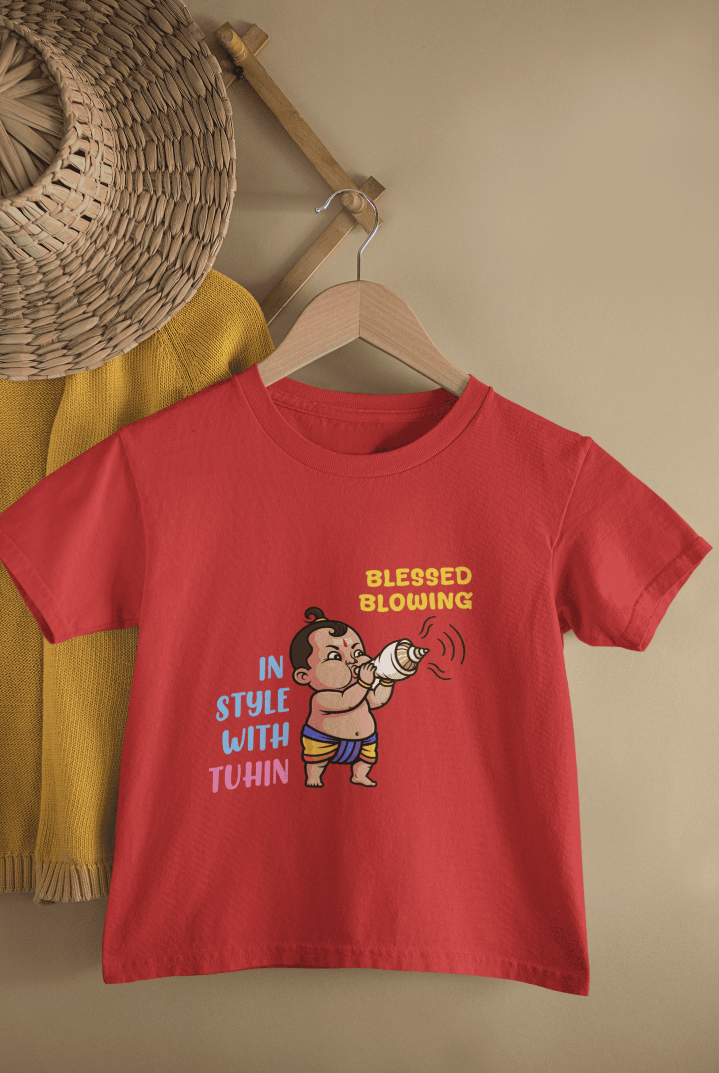 Blessed Blowing Durga Pooja Half Sleeves T-Shirt for Boys -FunkyTeesClub