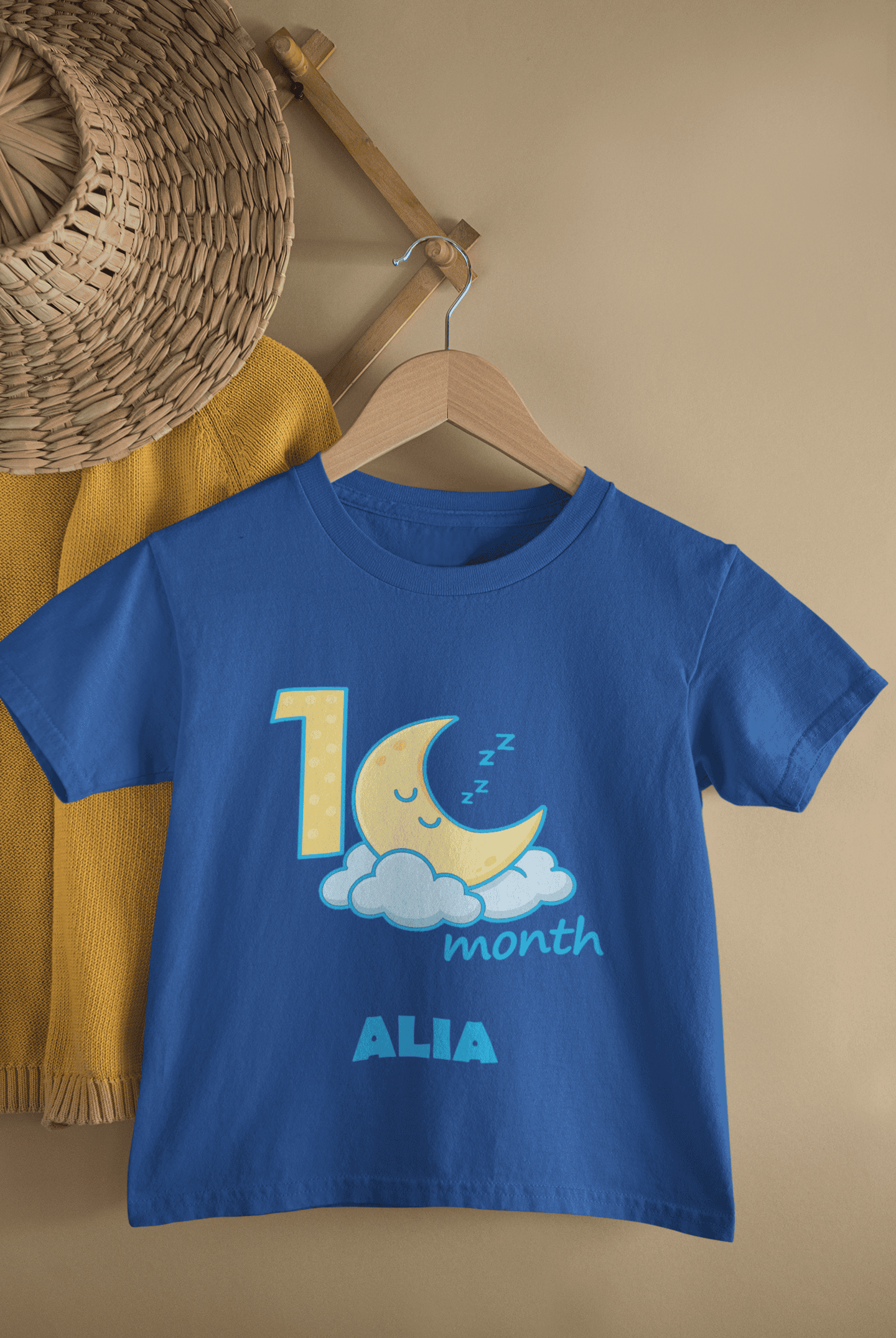 Custom Name One Month Moon Half Sleeves T-Shirt For Girls -FunkyTeesClub