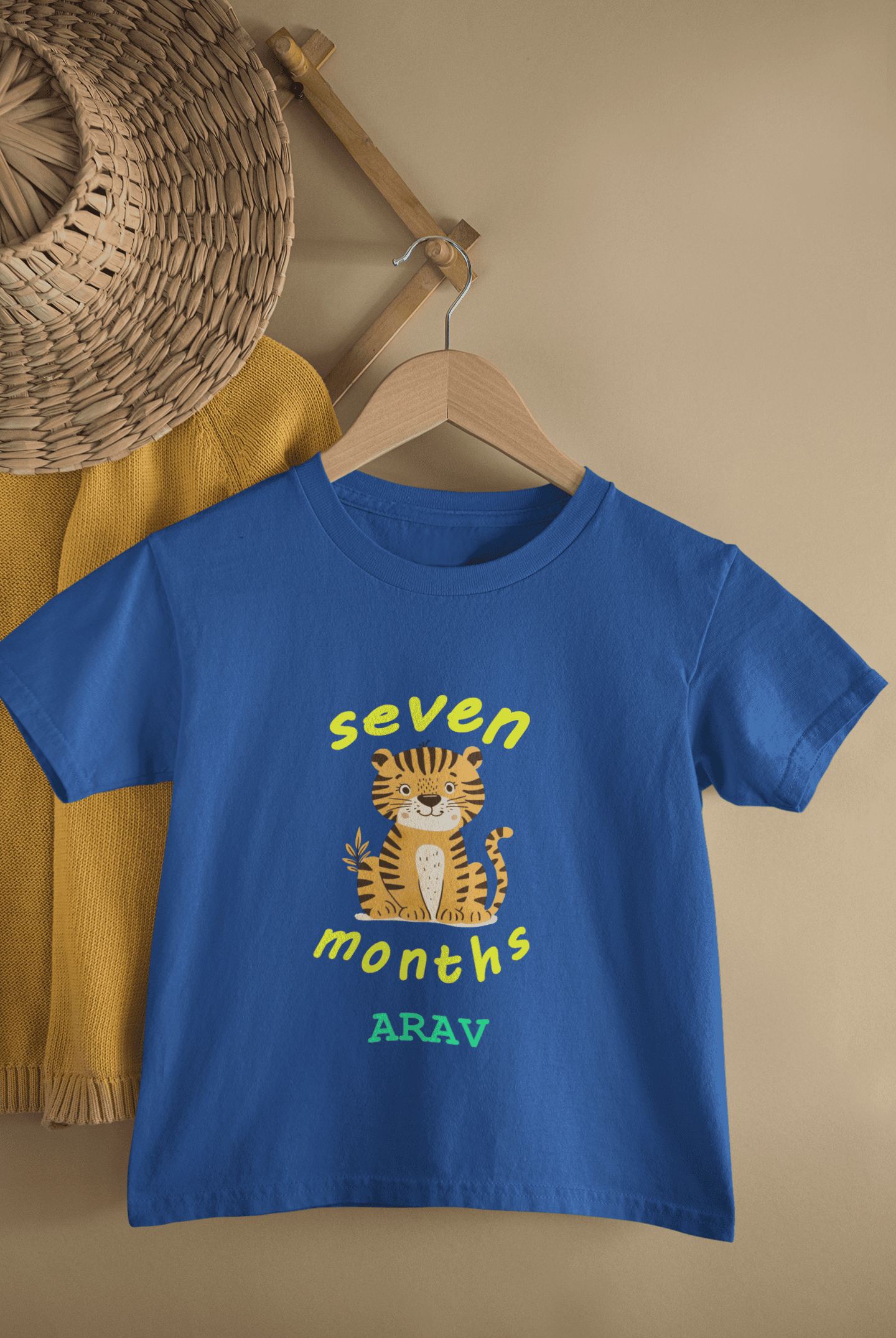 Custom Name Seven Months Birthday Half Sleeves T-Shirt for Boys -FunkyTeesClub