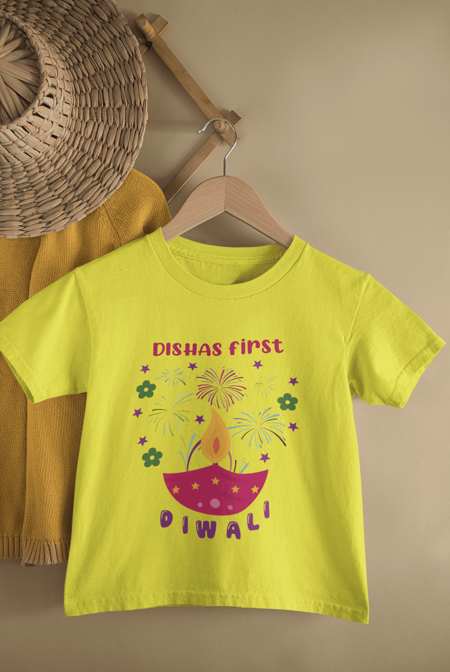 Custom Name First Diwali Celebrations Diwali Half Sleeves T-Shirt For Girls -FunkyTeesClub