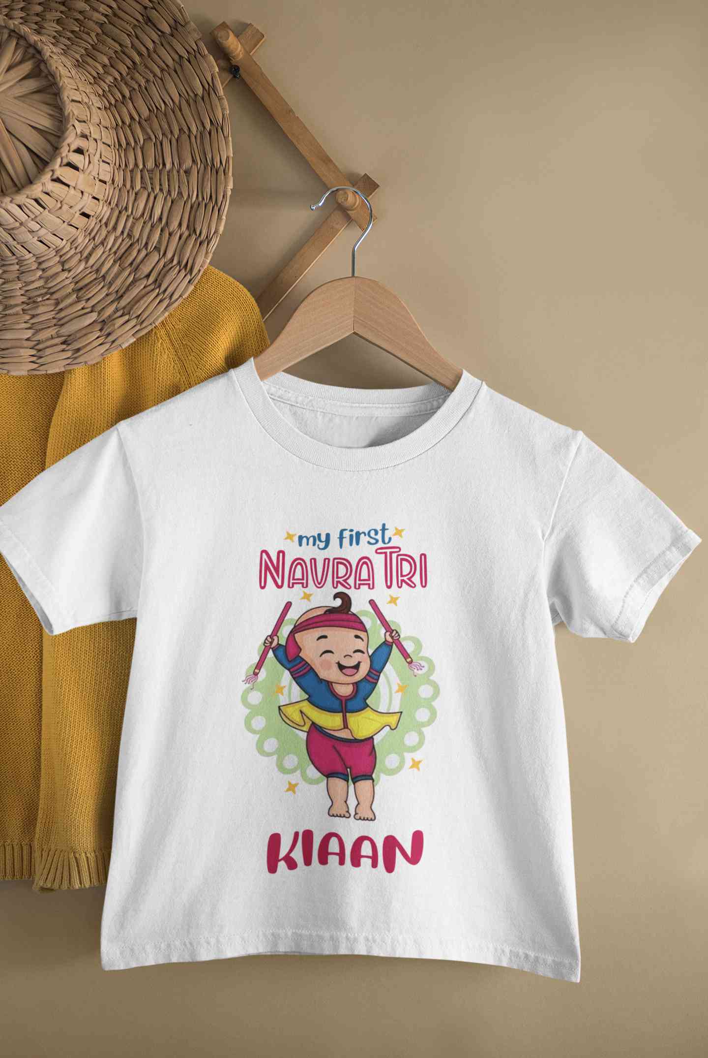 Custom Name My First Navratri Half Sleeves T-Shirt for Boy-FunkyTeesClub