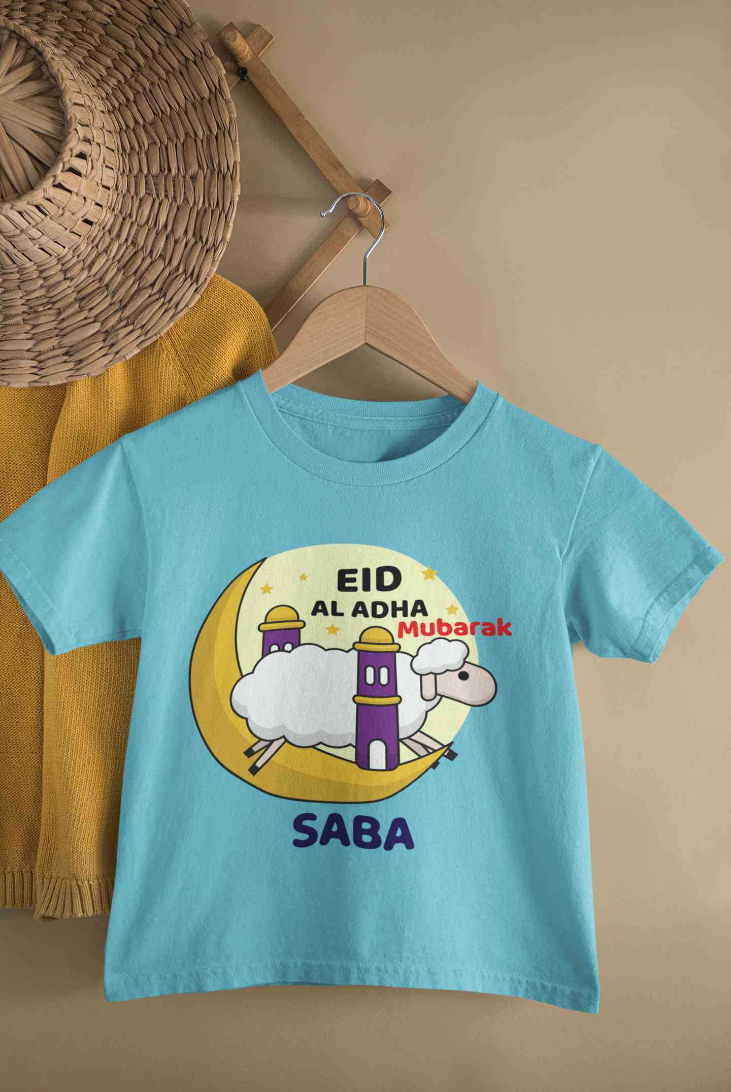 Custom Name Eid Al Adha Bakra Eid Mubarak Half Sleeves T-Shirt For Girls -FunkyTeesClub