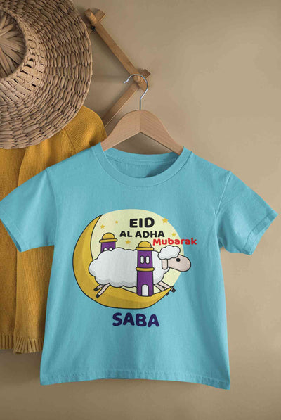 Custom Name Eid Al Adha Bakra Eid Mubarak Half Sleeves T-Shirt For Girls -FunkyTeesClub
