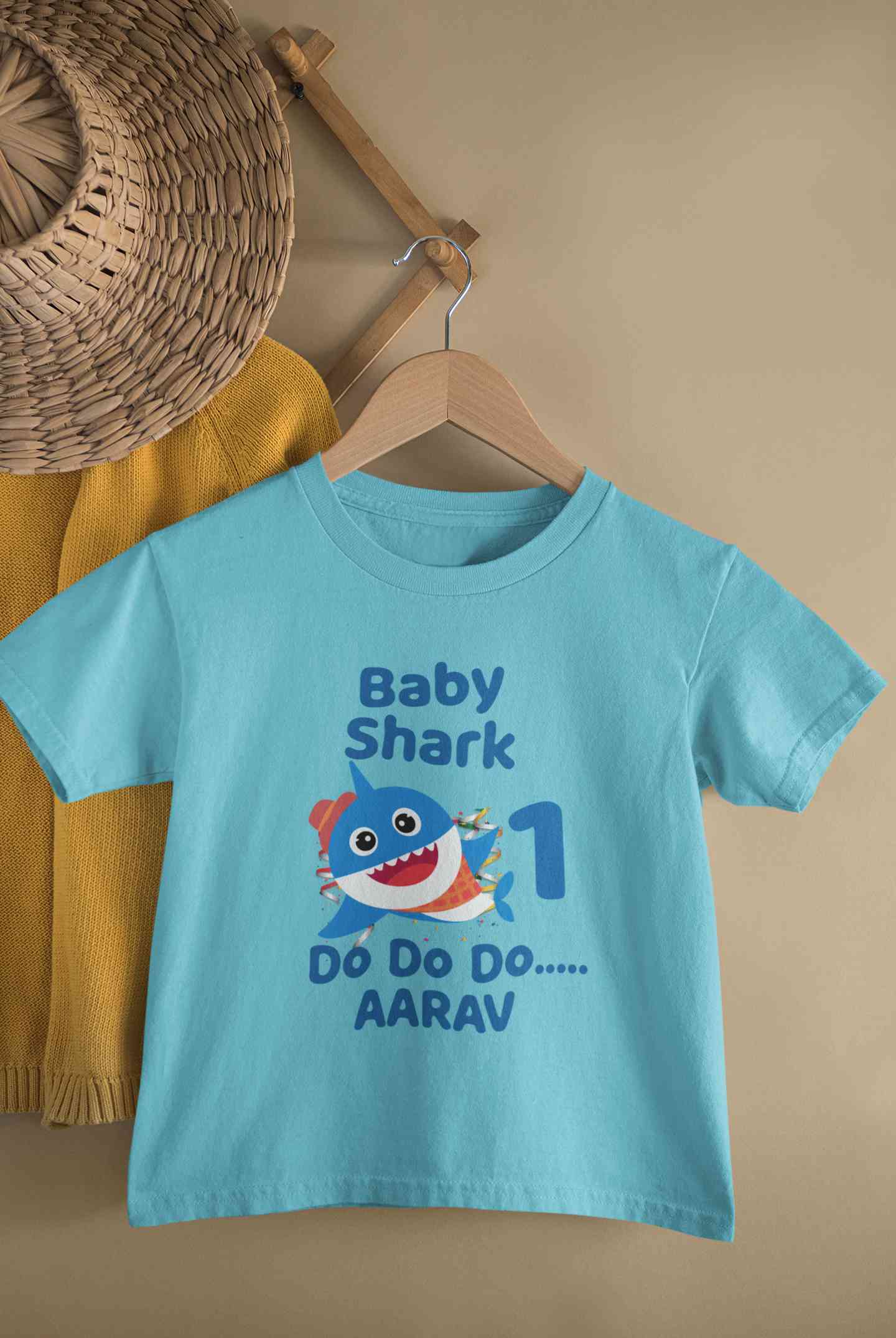 Custom Name Baby Shark Do Do Do First Birthday Half Sleeves T-Shirt for Boy-FunkyTeesClub