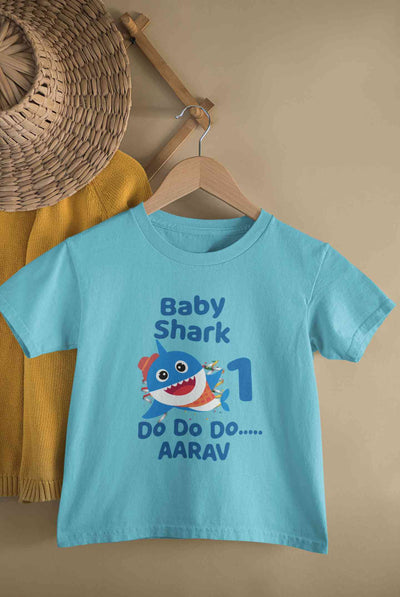 Custom Name Baby Shark Do Do Do First Birthday Half Sleeves T-Shirt for Boy-FunkyTeesClub