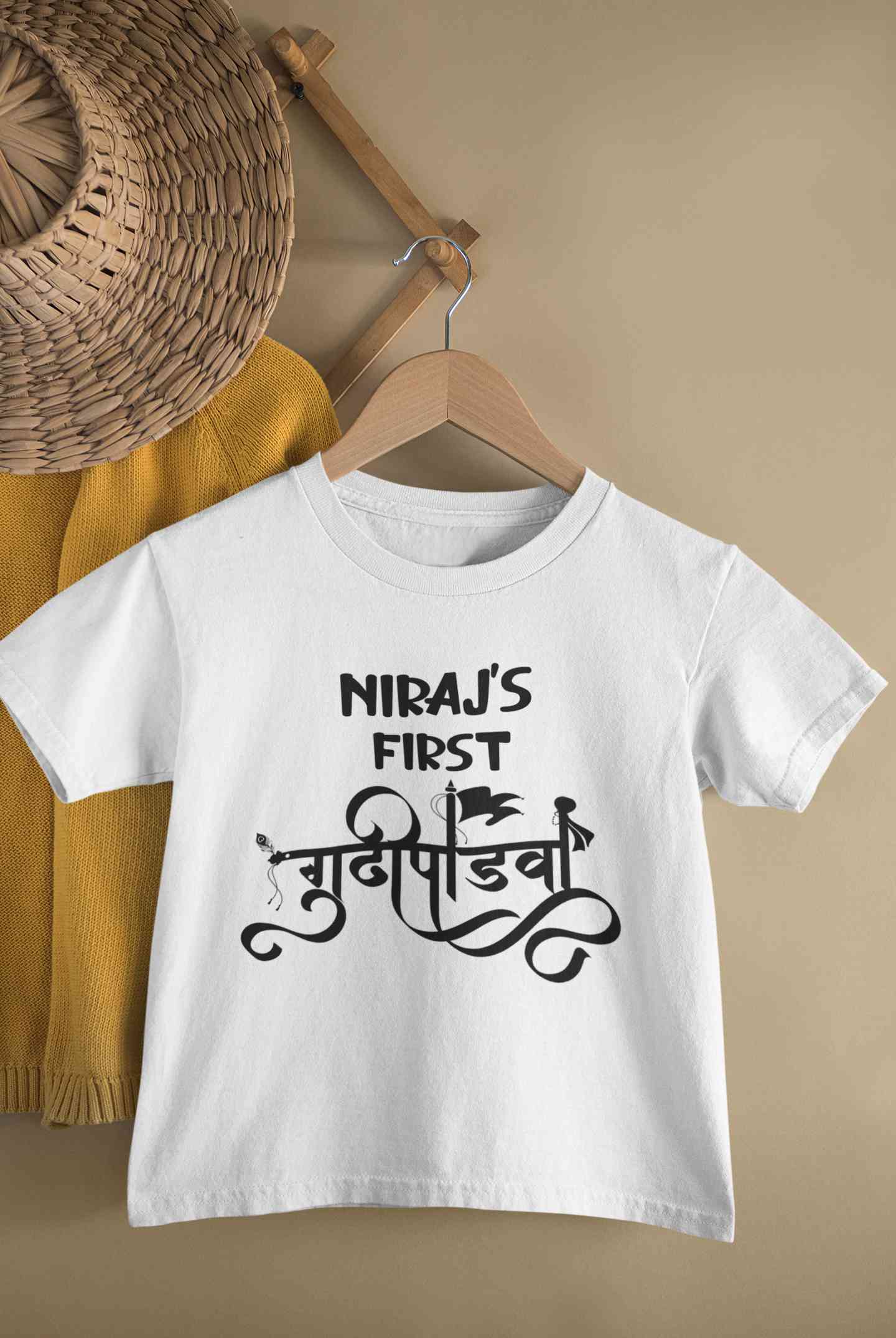 Custom Name First Gudipadwa Half Sleeves T-Shirt for Boy-FunkyTeesClub