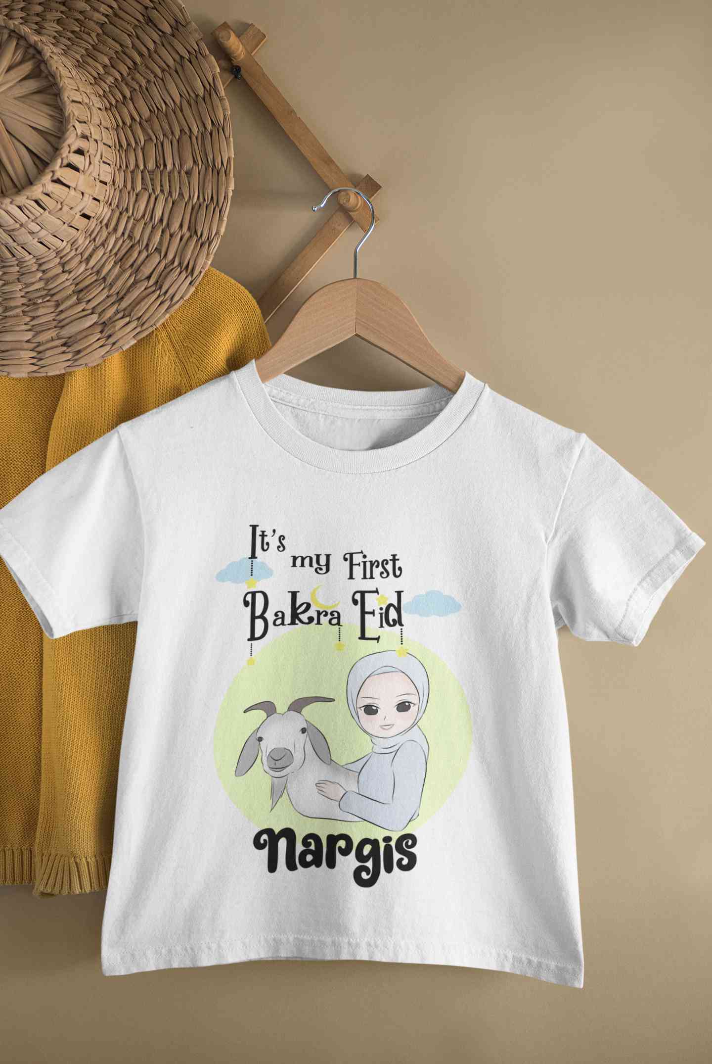 Custom Name Its My First Bakra Eid Half Sleeves T-Shirt For Girls -FunkyTeesClub