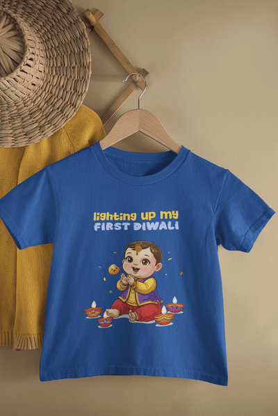 Lighting Up My First Diwali Half Sleeves T-Shirt for Boys -FunkyTeesClub