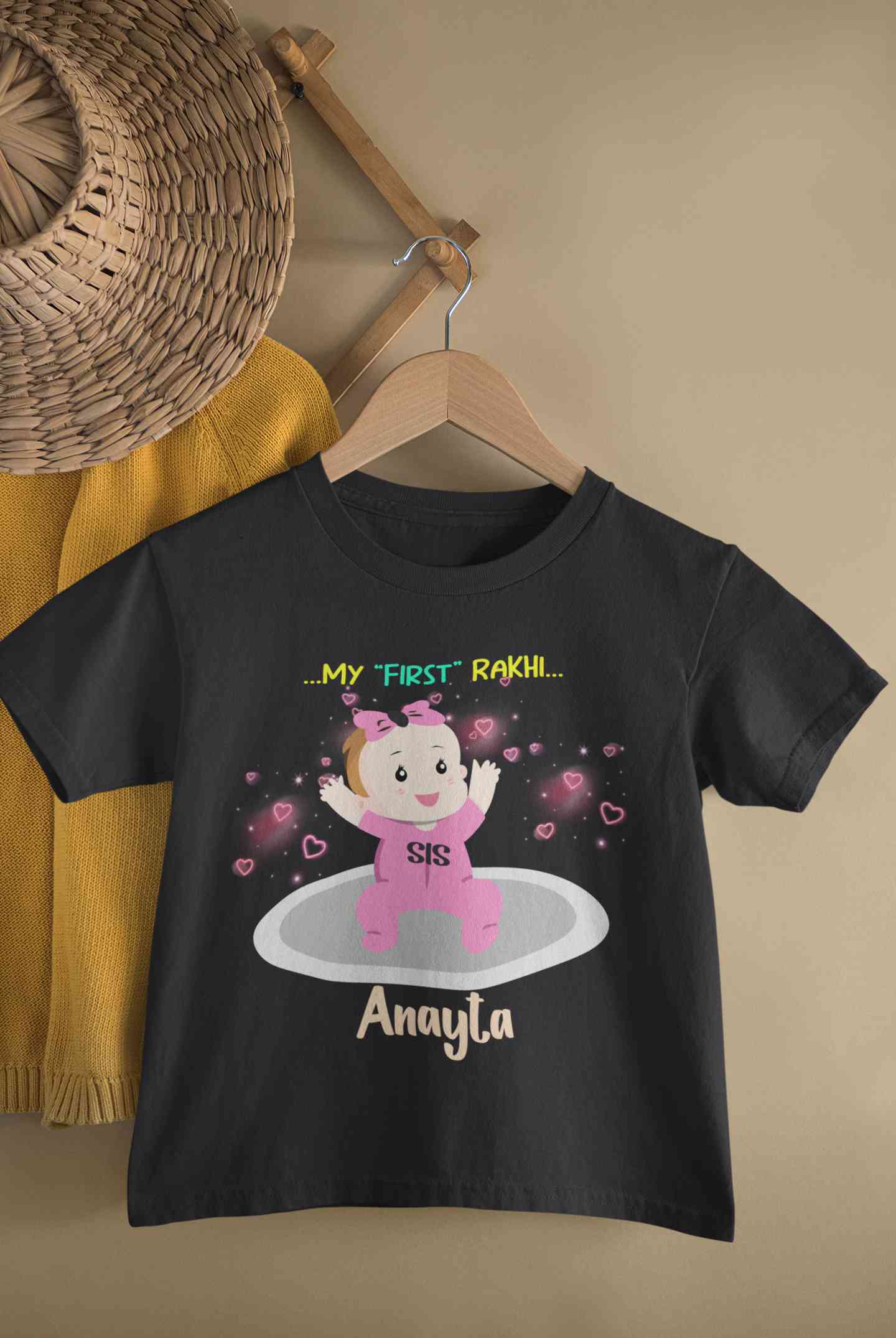 Custom Name My First Rakhi Dress Half Sleeves T-Shirt For Girls -FunkyTeesClub