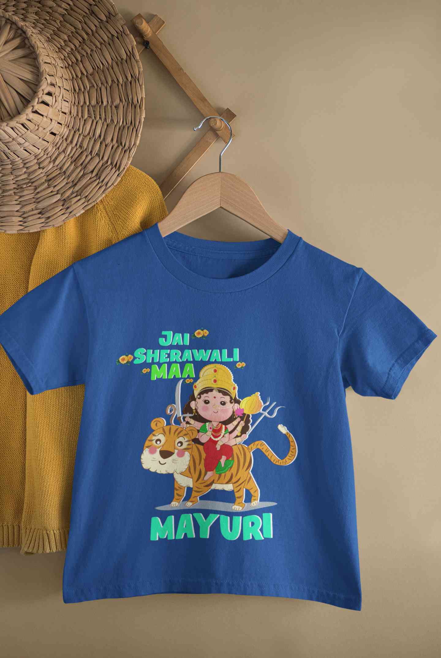 Custom Name Jai Sherawali Maa Navratri Half Sleeves T-Shirt For Girls -FunkyTeesClub