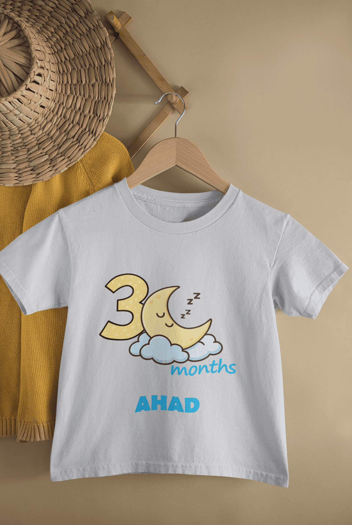 Custom Name Three Month Moon Half Sleeves T-Shirt for Boys -FunkyTeesClub