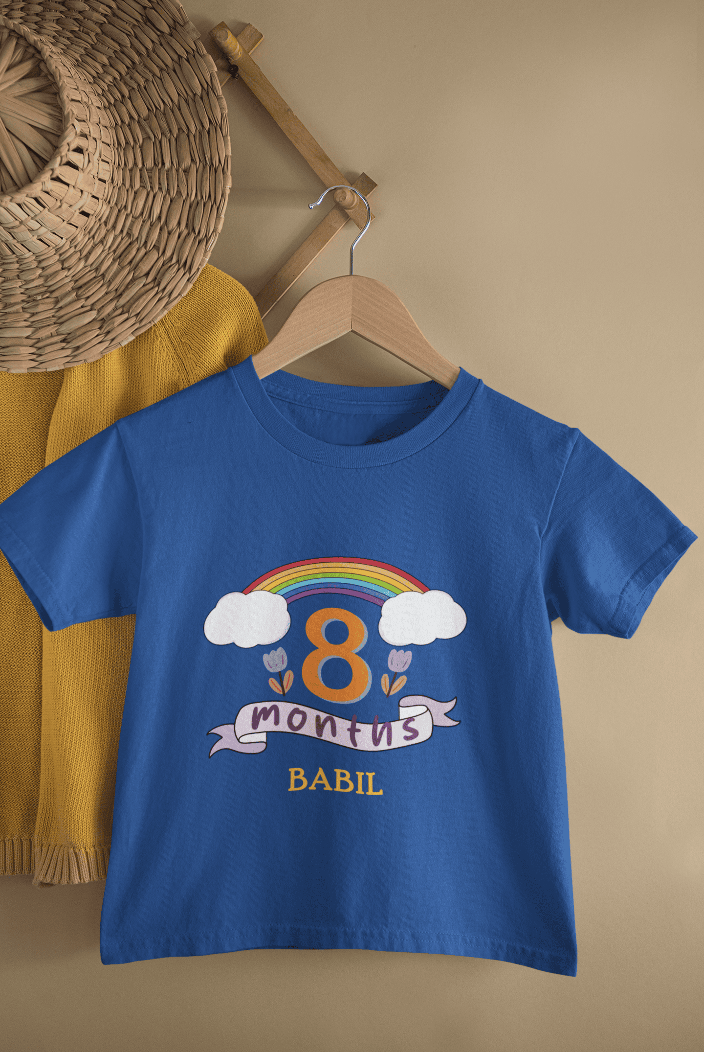 Custom Name Eighth Month Birthday Half Sleeves T-Shirt for Boys -FunkyTeesClub