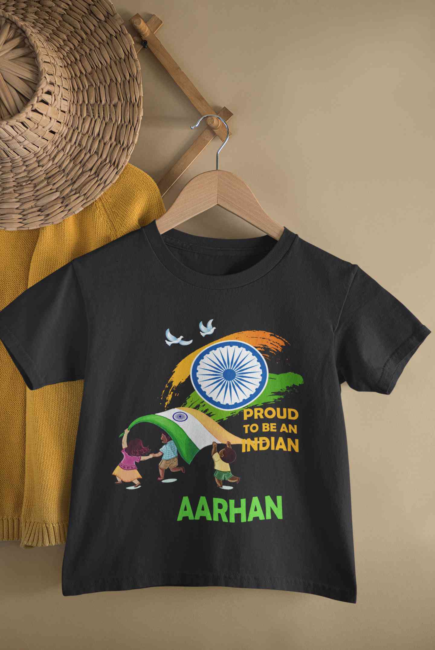 Custom Name Proud To Be An Indian Independence Day Half Sleeves T-Shirt for Boy-FunkyTeesClub
