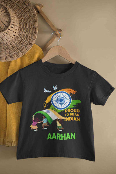 Custom Name Proud To Be An Indian Independence Day Half Sleeves T-Shirt for Boy-FunkyTeesClub