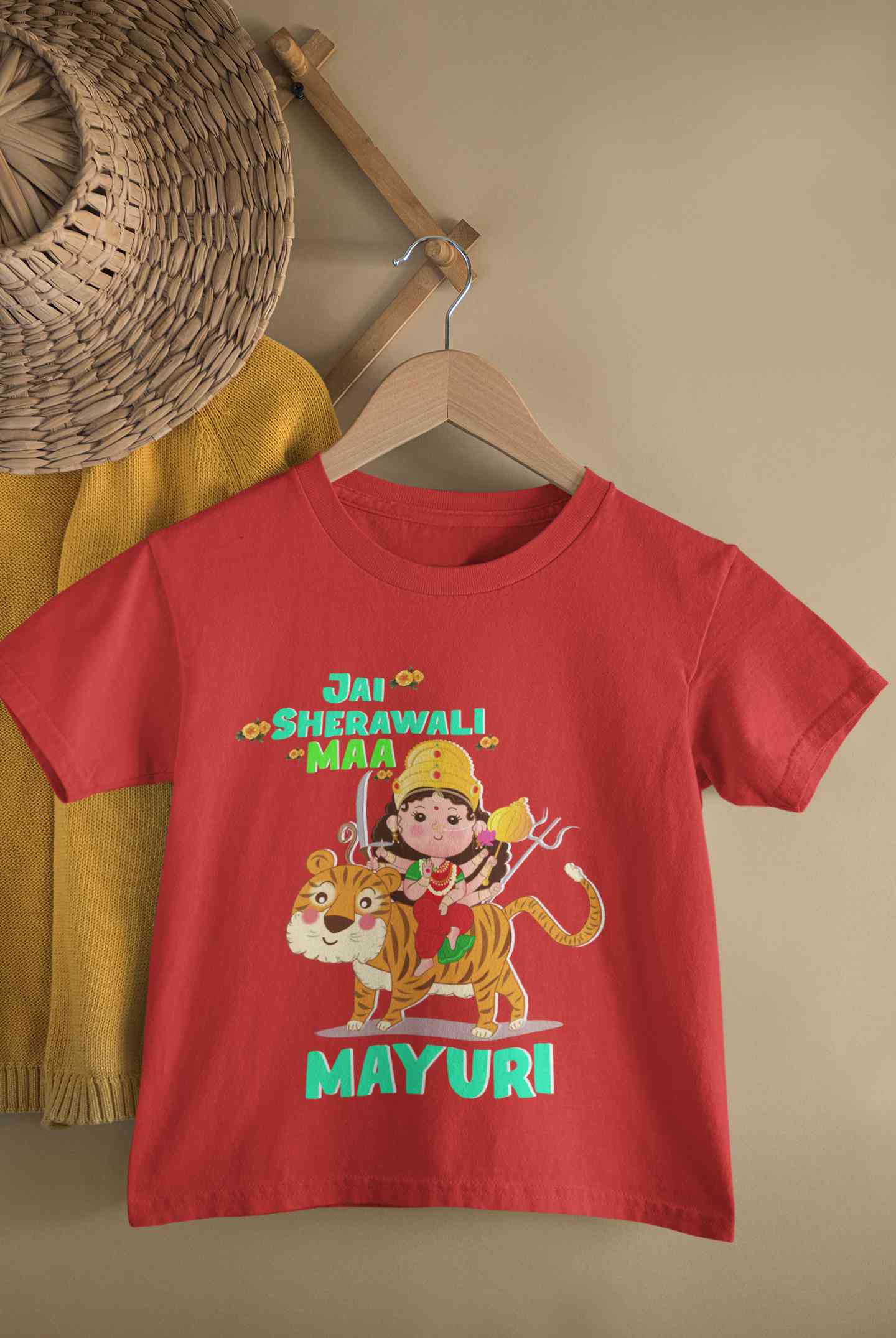 Custom Name Jai Sherawali Maa Navratri Half Sleeves T-Shirt For Girls -FunkyTeesClub