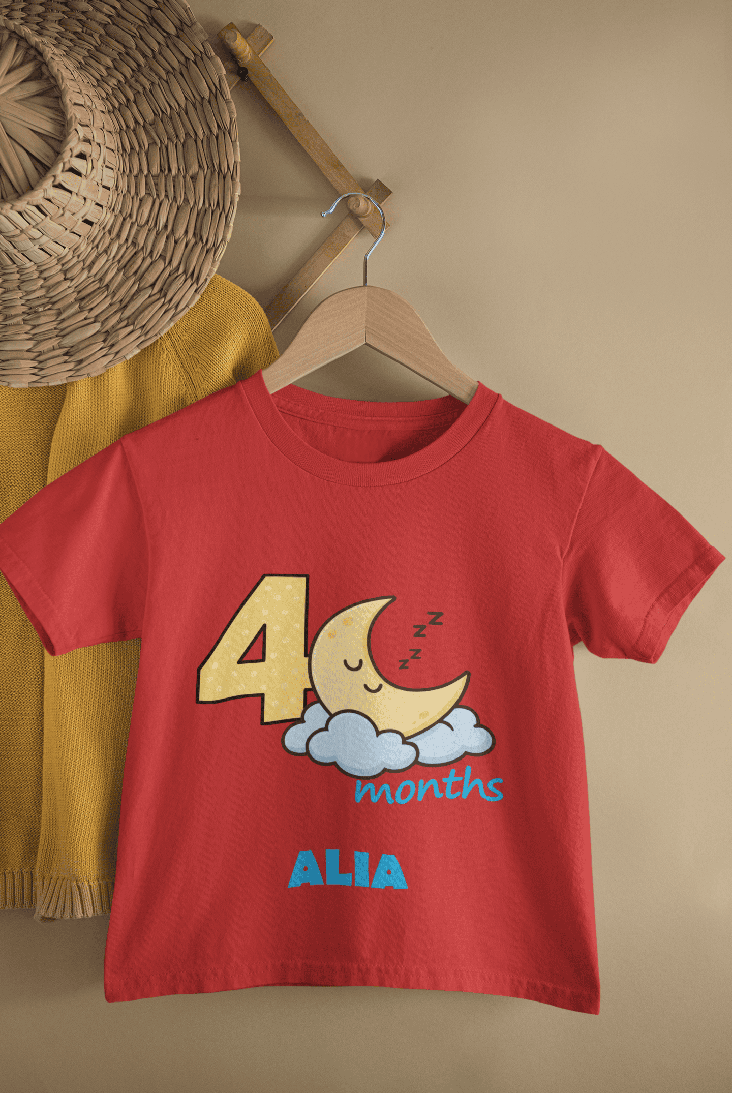 Custom Name Four Month Moon Half Sleeves T-Shirt For Girls -FunkyTeesClub