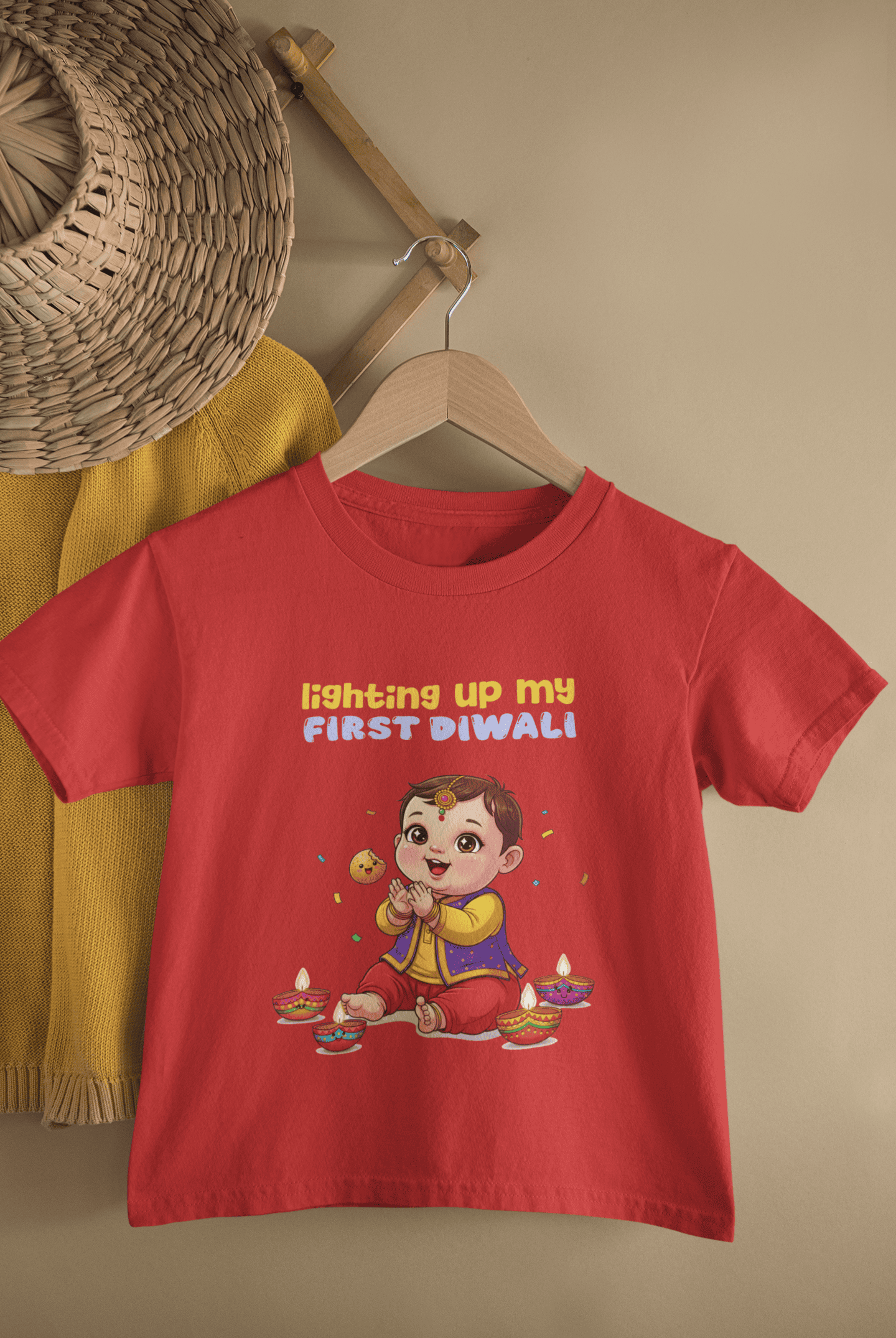 Lighting Up My First Diwali Half Sleeves T-Shirt for Boys -FunkyTeesClub