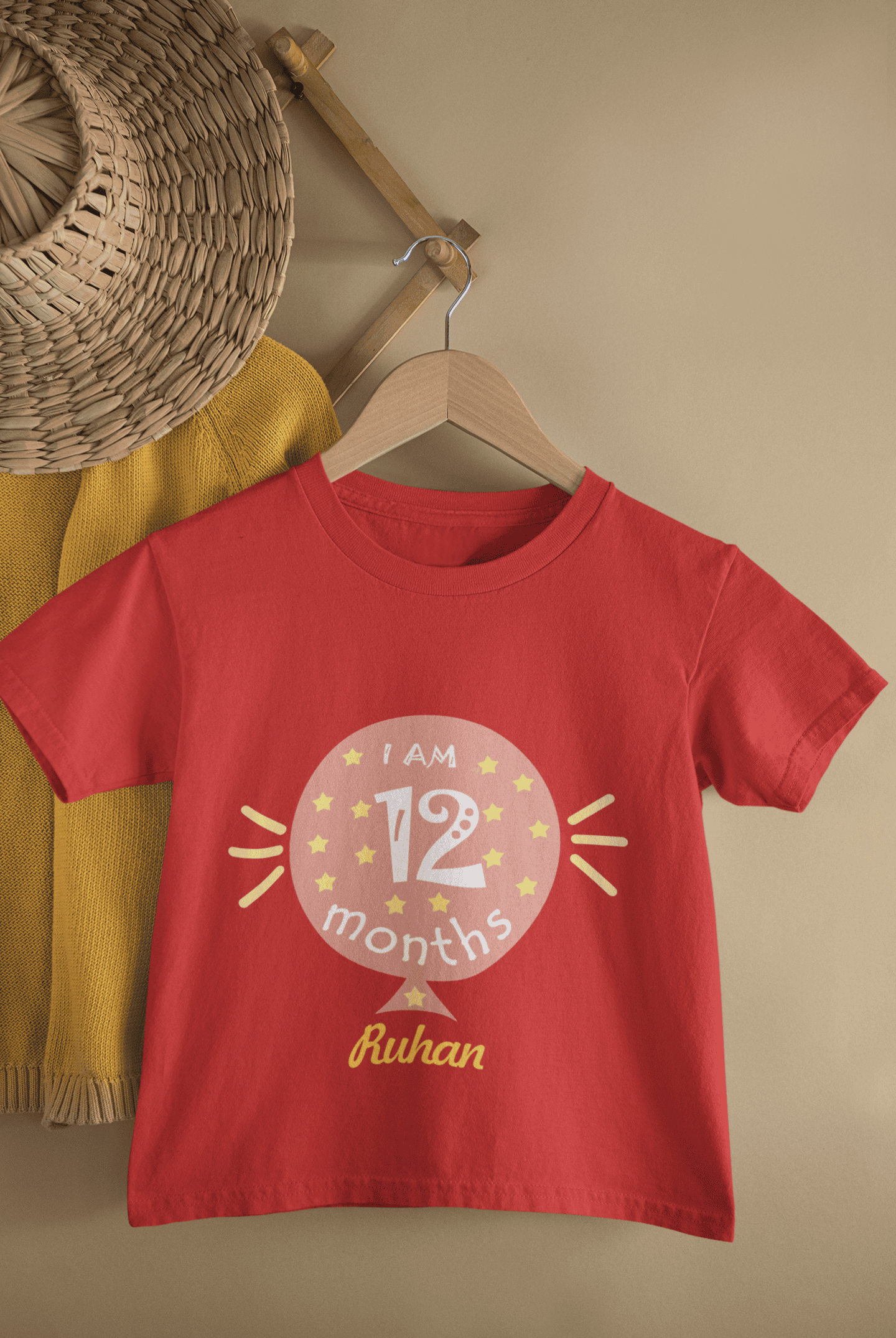Custom Name Twelve Month Baloon Half Sleeves T-Shirt for Boys -FunkyTeesClub