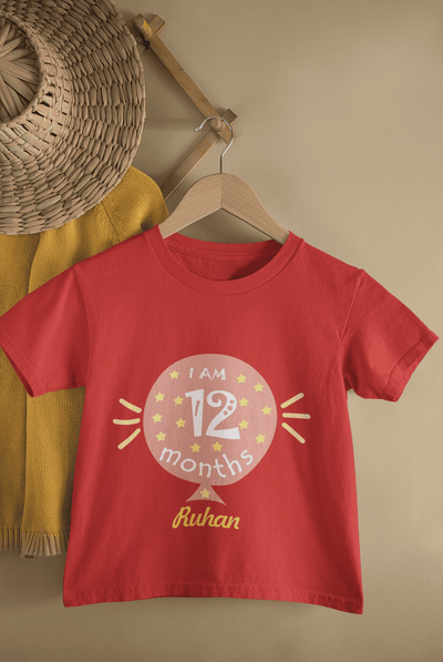 Custom Name Twelve Month Baloon Half Sleeves T-Shirt for Boys -FunkyTeesClub