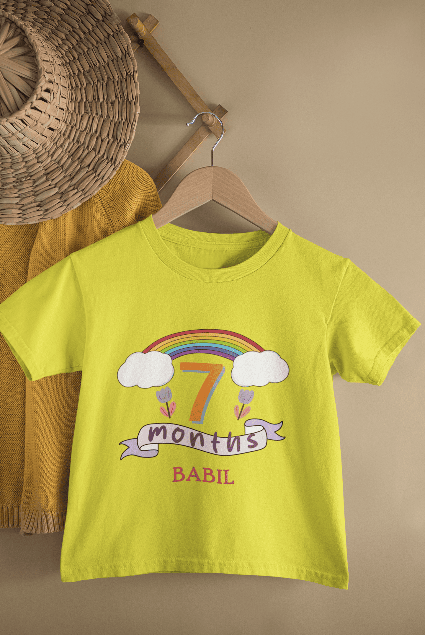 Custom Name Seventh Month Birthday Half Sleeves T-Shirt for Boys -FunkyTeesClub
