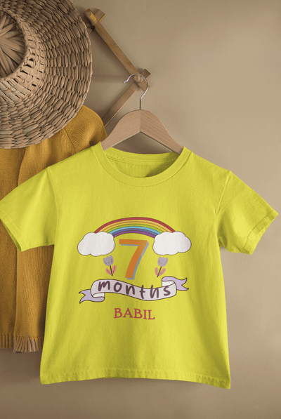 Custom Name Seventh Month Birthday Half Sleeves T-Shirt for Boys -FunkyTeesClub