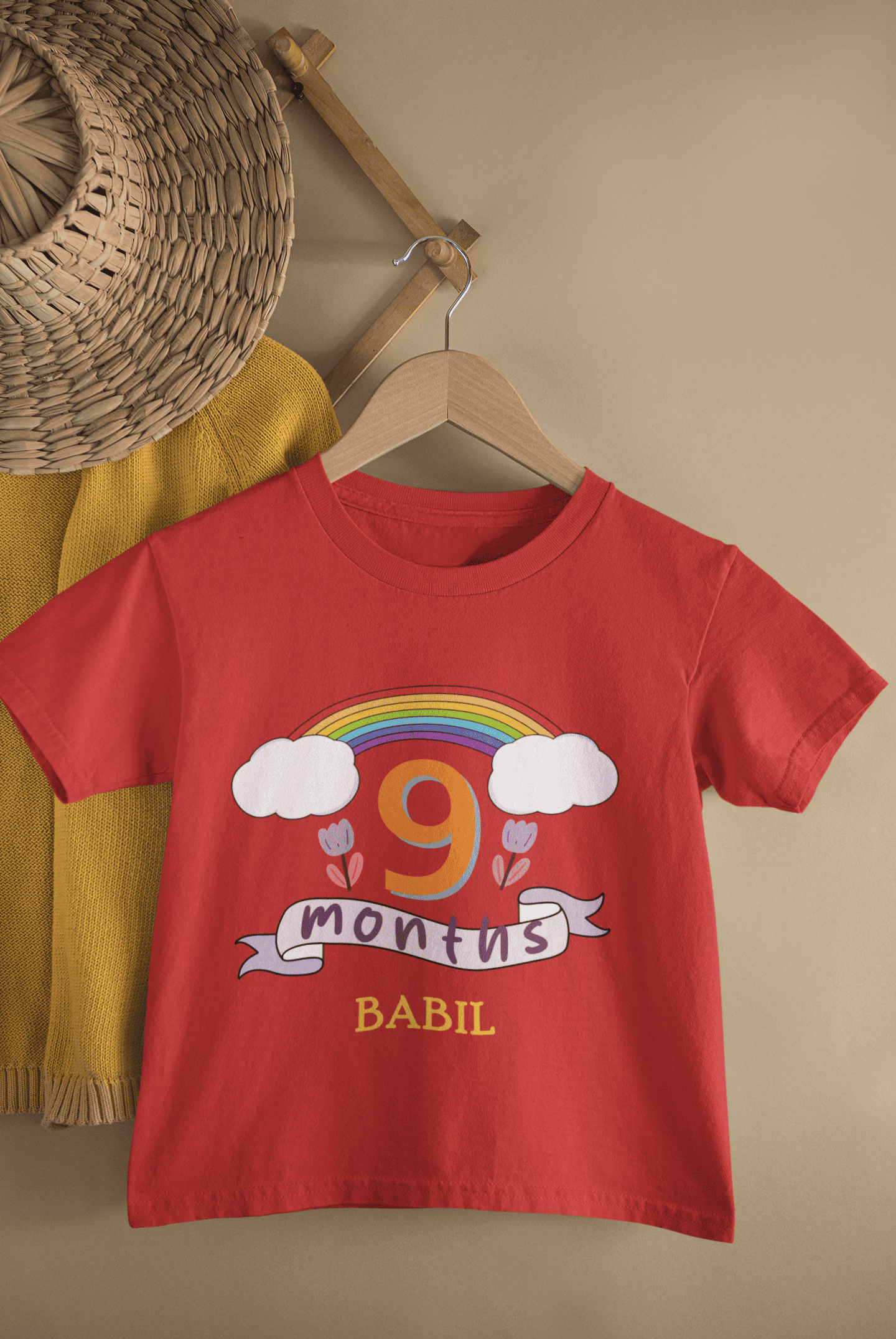 Custom Name Ninth Month Birthday Half Sleeves T-Shirt for Boys -FunkyTeesClub