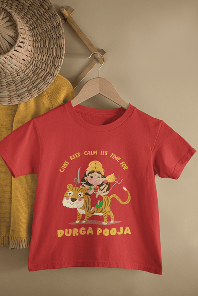 It's Time For Durga Pooja Navratri Half Sleeves T-Shirt For Girls -FunkyTeesClub