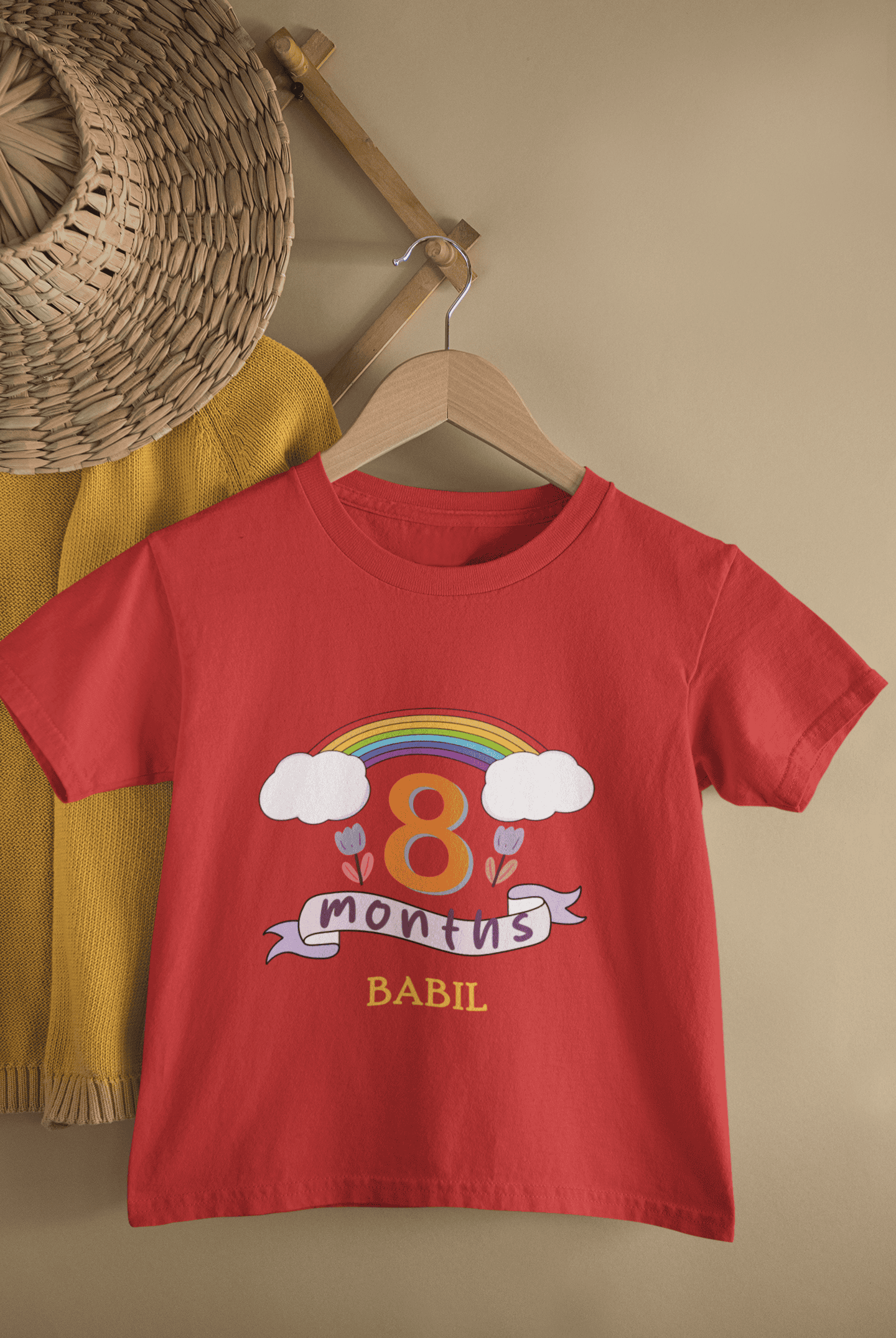 Custom Name Eighth Month Birthday Half Sleeves T-Shirt for Boys -FunkyTeesClub