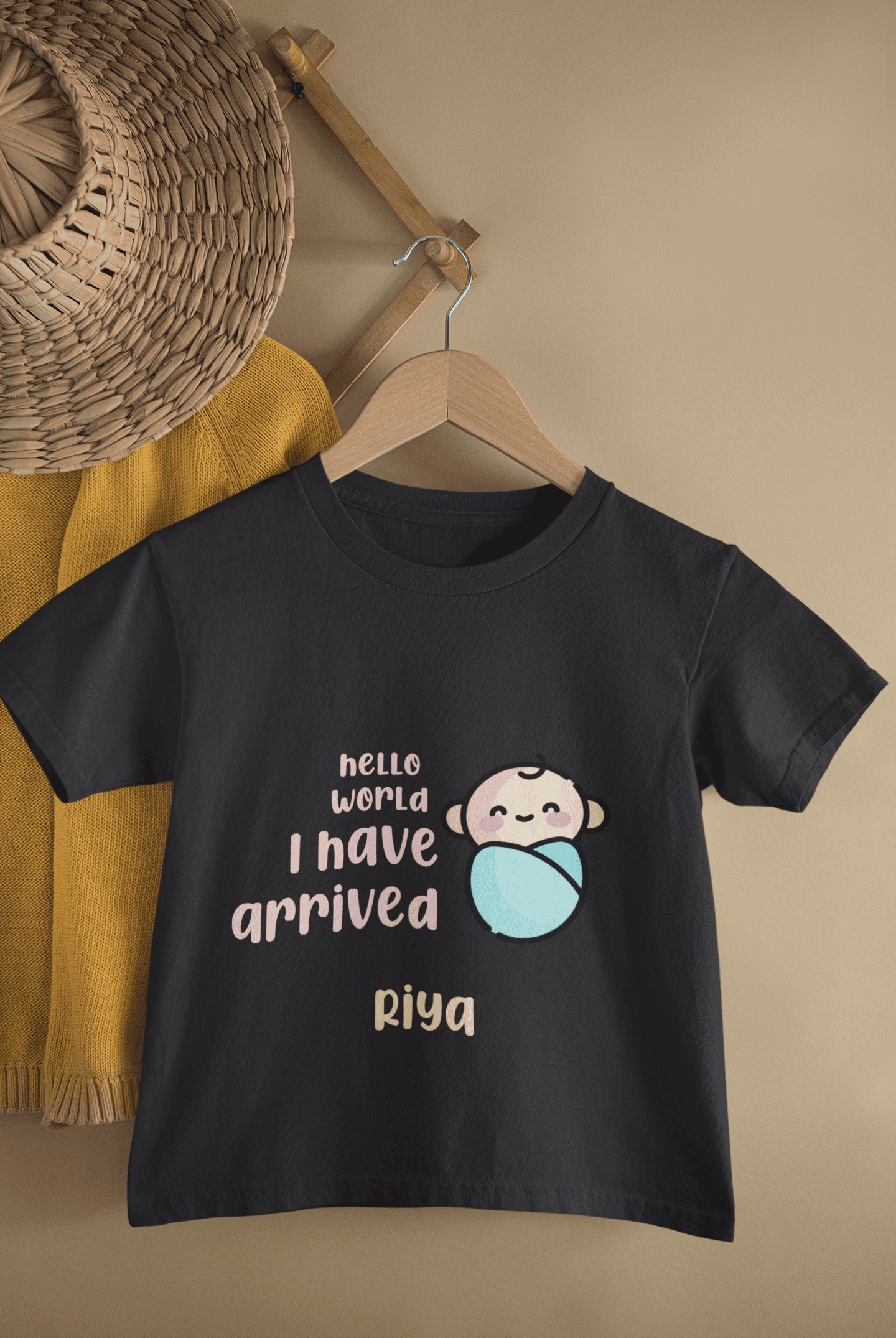 Custom Name Hello World I Have Arrived New Born Half Sleeves T-Shirt For Girls -FunkyTeesClub