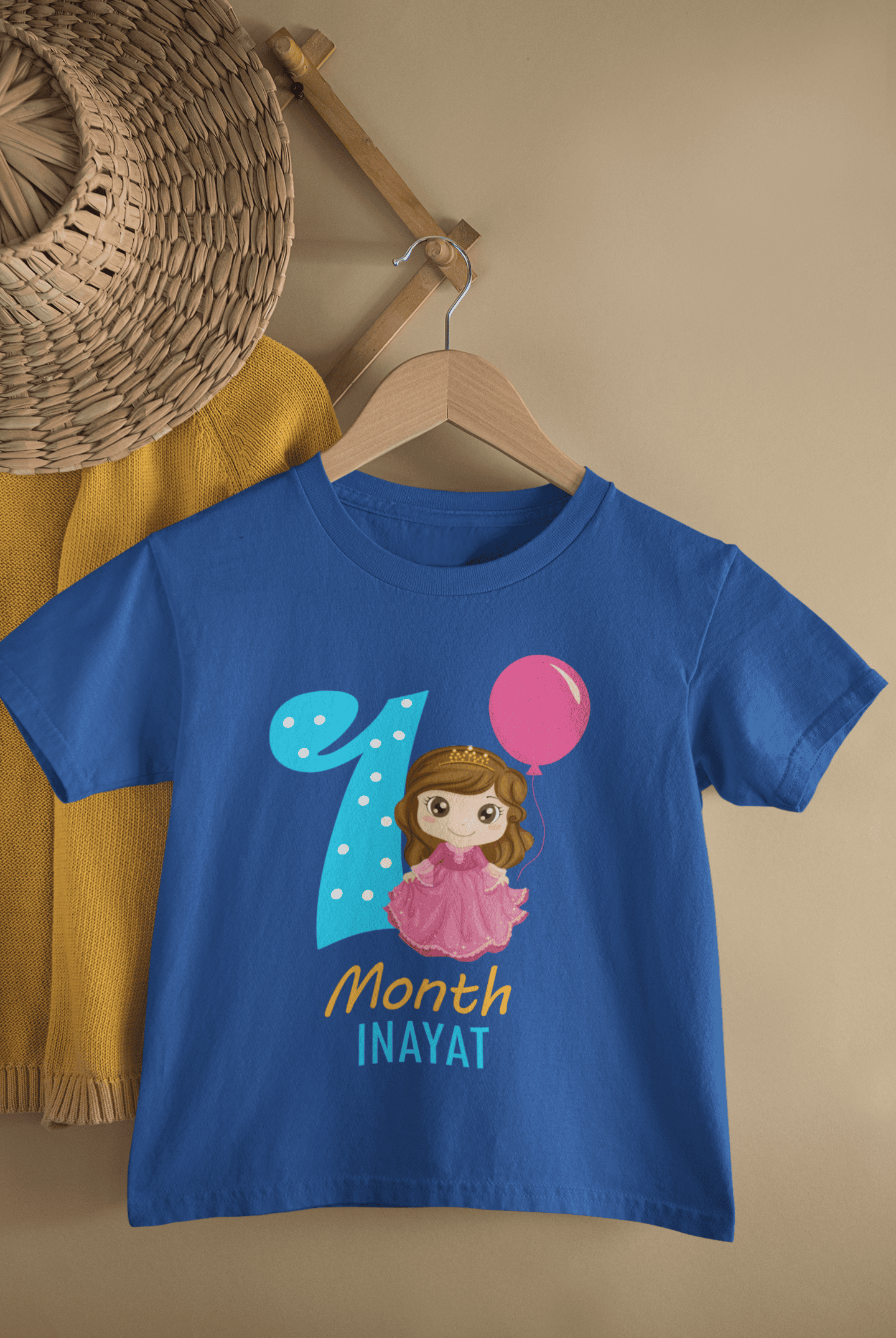 Custom Name One Month Princess Birthday Half Sleeves T-Shirt For Girls -FunkyTeesClub