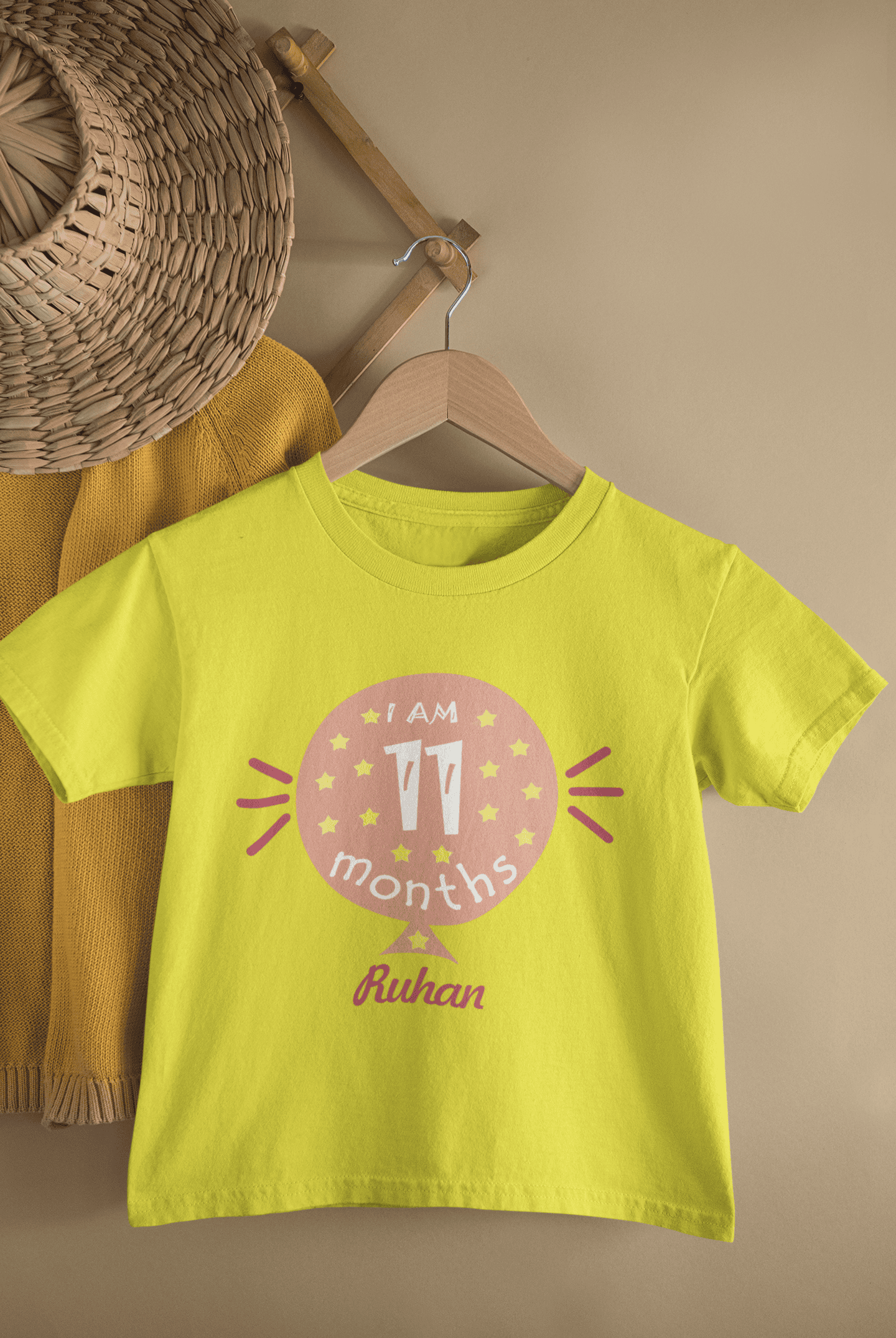 Custom Name Eleven Month Baloon Half Sleeves T-Shirt for Boys -FunkyTeesClub