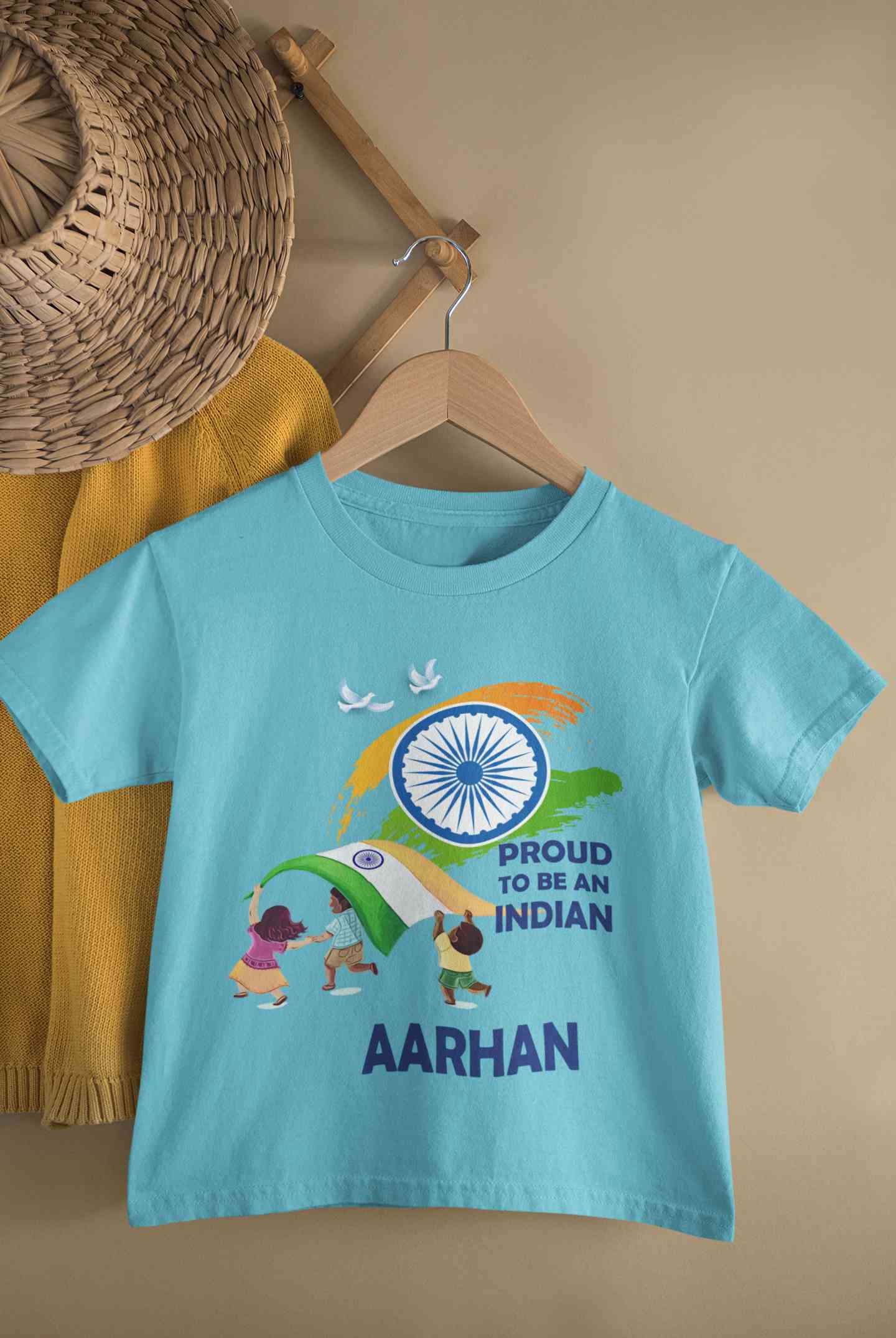 Custom Name Proud To Be An Indian Independence Day Half Sleeves T-Shirt for Boy-FunkyTeesClub