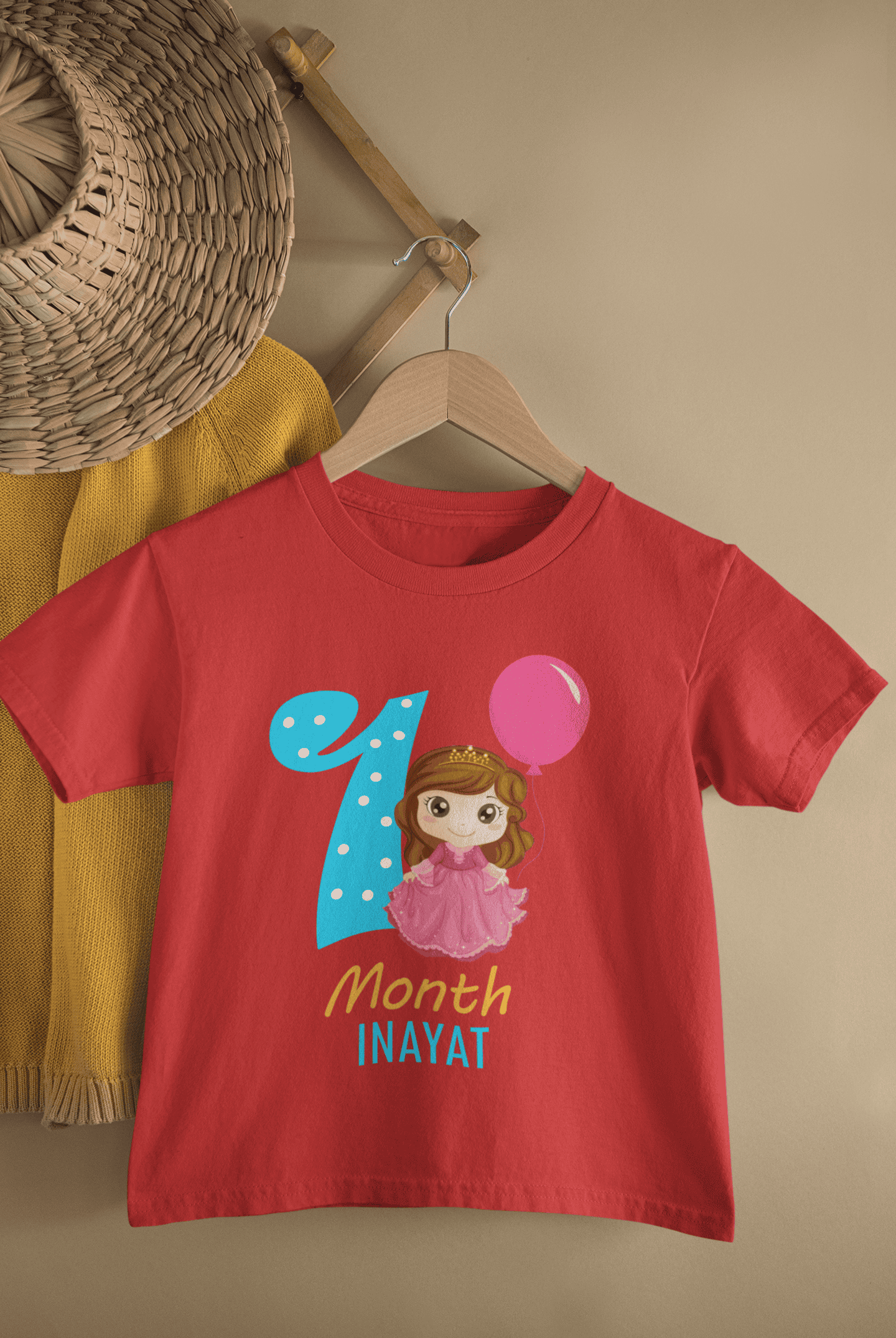 Custom Name One Month Princess Birthday Half Sleeves T-Shirt For Girls -FunkyTeesClub