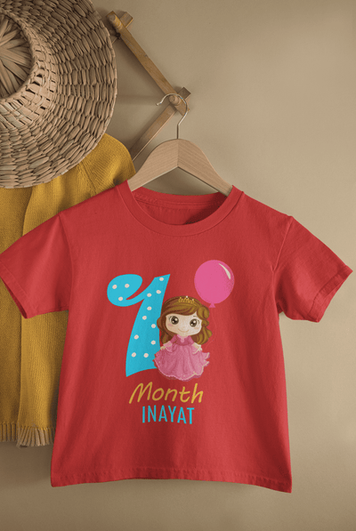 Custom Name One Month Princess Birthday Half Sleeves T-Shirt For Girls -FunkyTeesClub