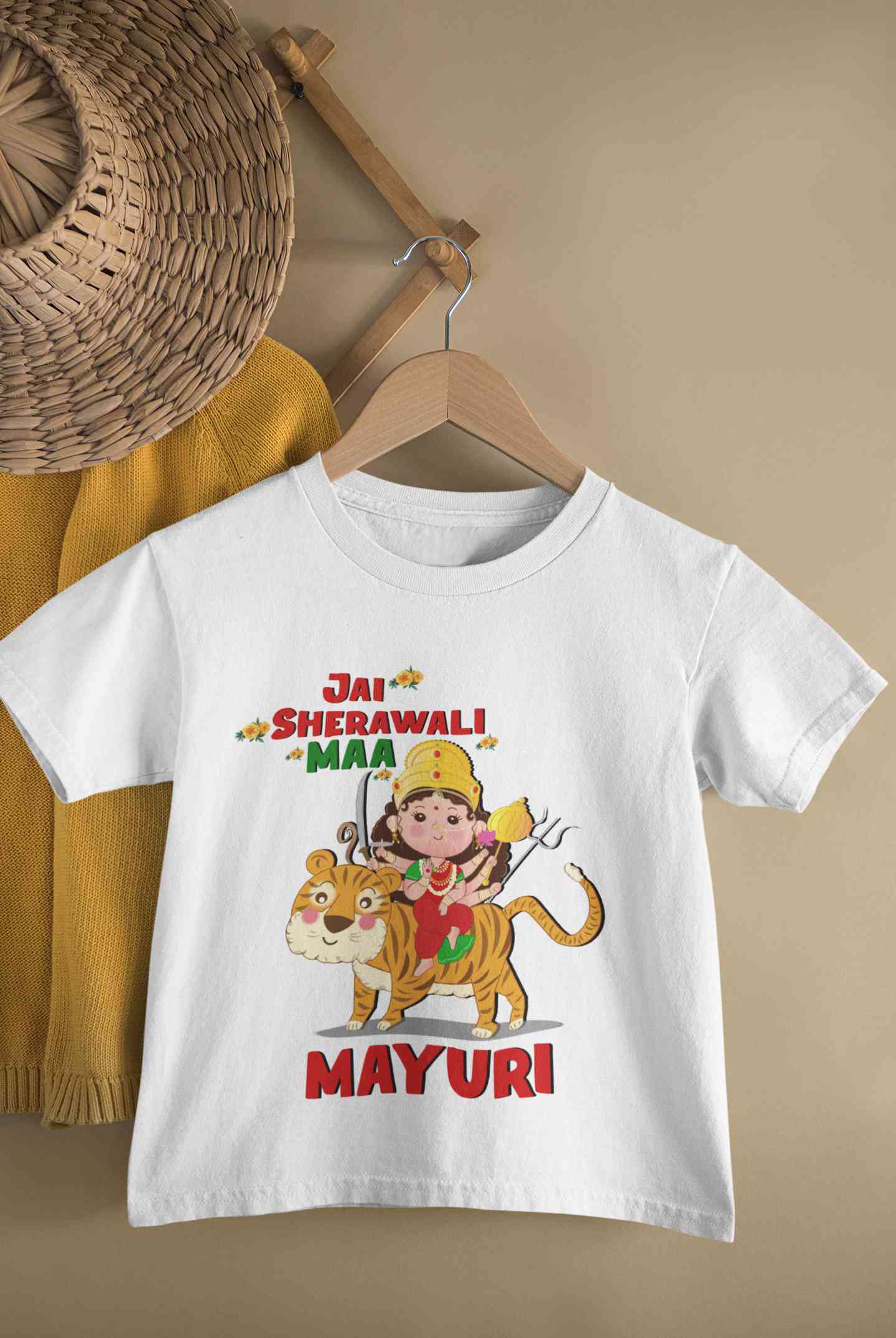 Custom Name Jai Sherawali Maa Navratri Half Sleeves T-Shirt For Girls -FunkyTeesClub