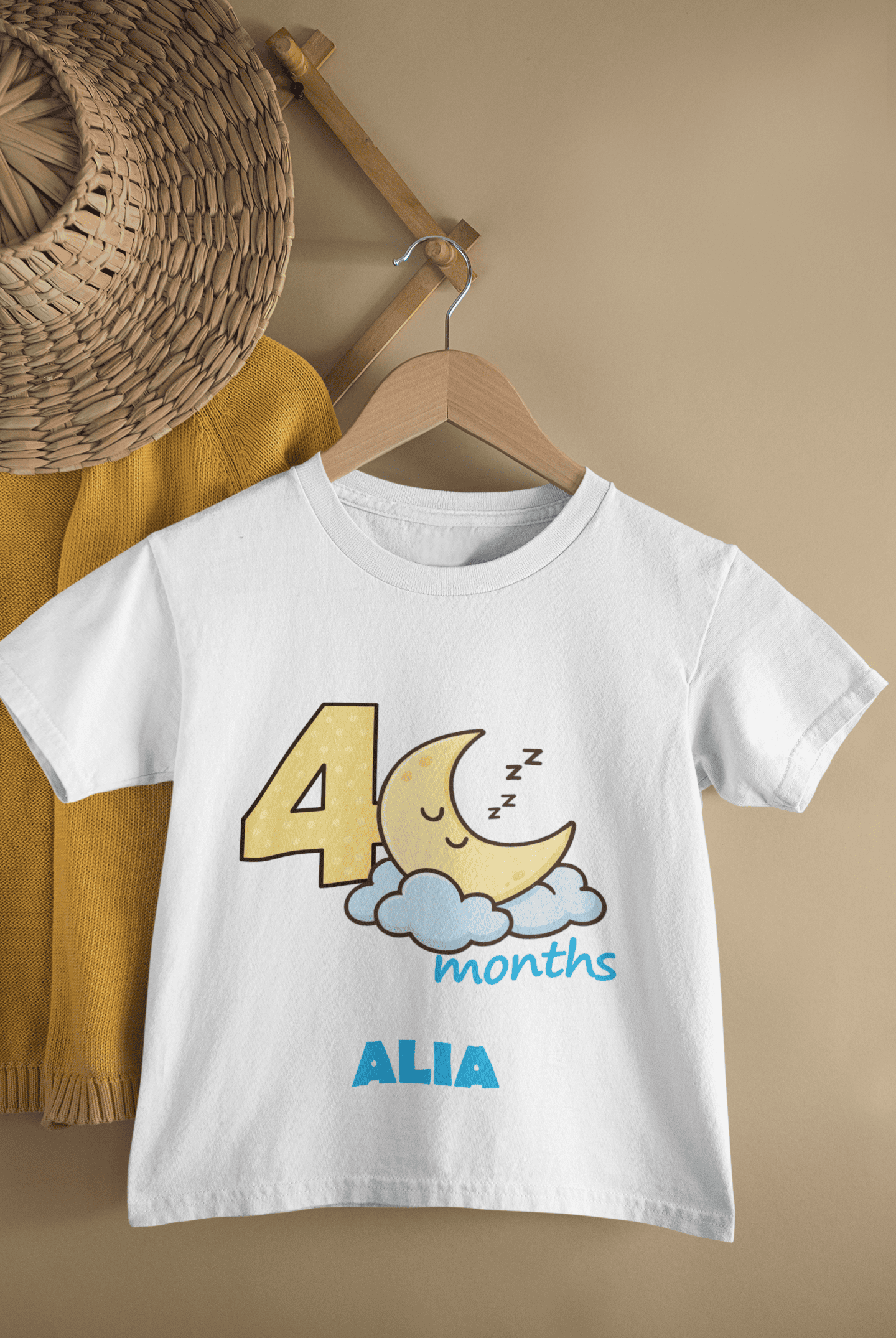 Custom Name Four Month Moon Half Sleeves T-Shirt For Girls -FunkyTeesClub