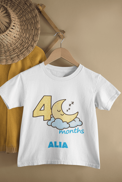 Custom Name Four Month Moon Half Sleeves T-Shirt For Girls -FunkyTeesClub