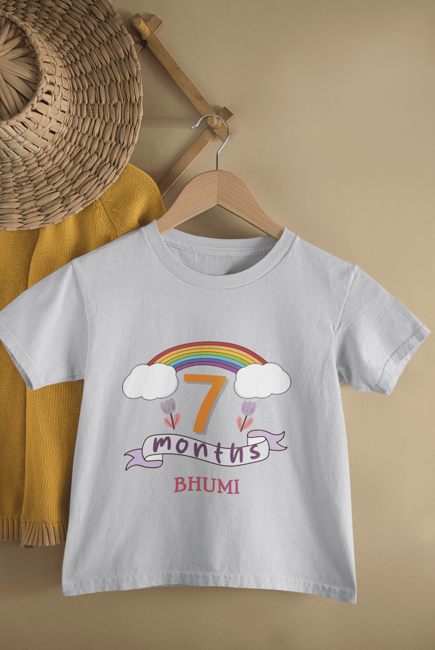 Custom Name Seventh Month Birthday Half Sleeves T-Shirt For Girls -FunkyTeesClub
