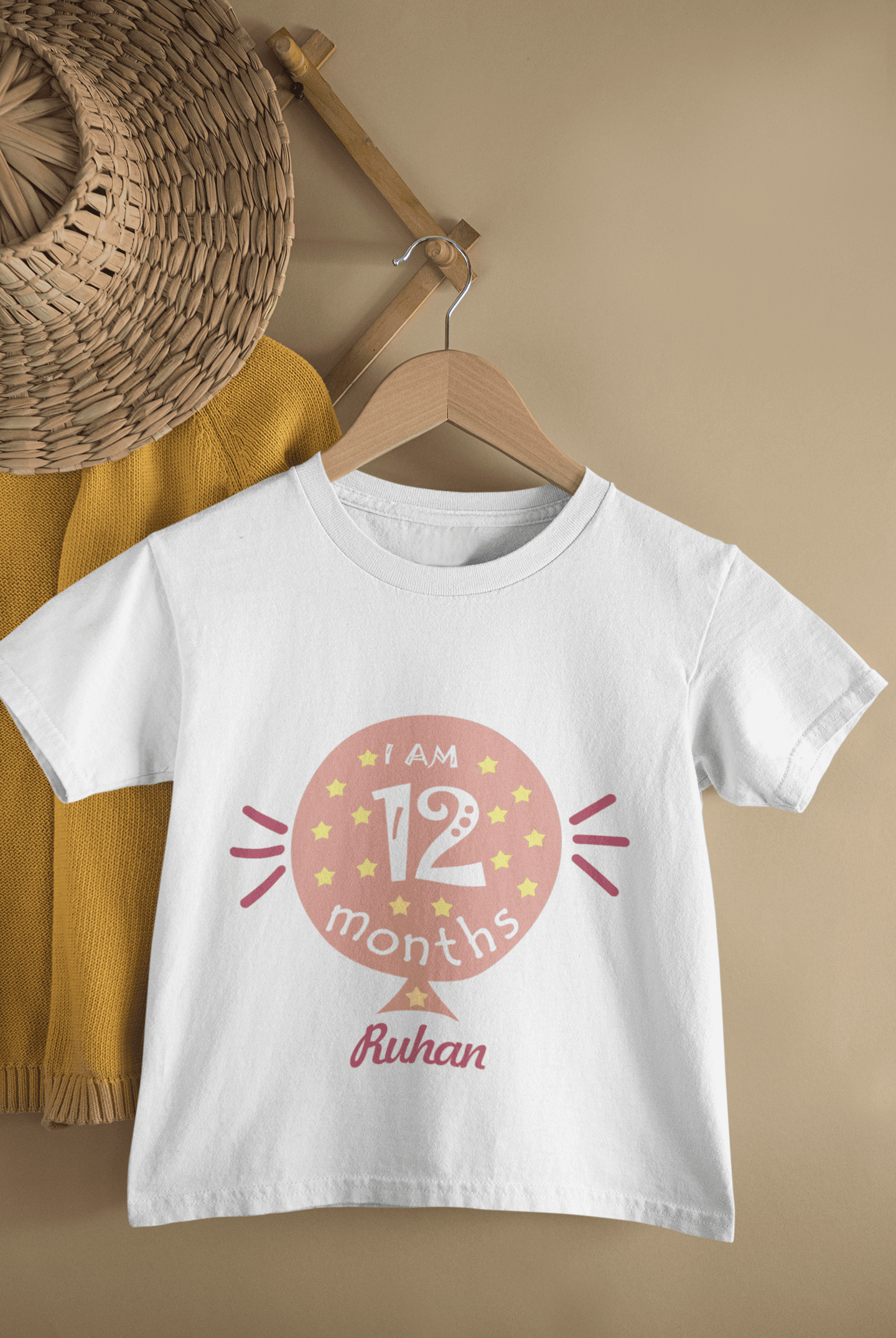 Custom Name Twelve Month Baloon Half Sleeves T-Shirt for Boys -FunkyTeesClub