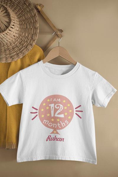 Custom Name Twelve Month Baloon Half Sleeves T-Shirt for Boys -FunkyTeesClub