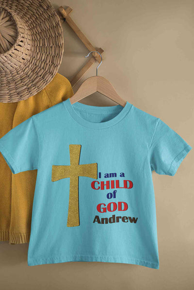 Custom Name Child Of God Baptism Christening Day Half Sleeves T-Shirt For Girls -FunkyTeesClub