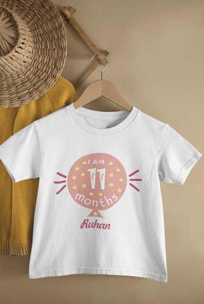 Custom Name Eleven Month Baloon Half Sleeves T-Shirt for Boys -FunkyTeesClub