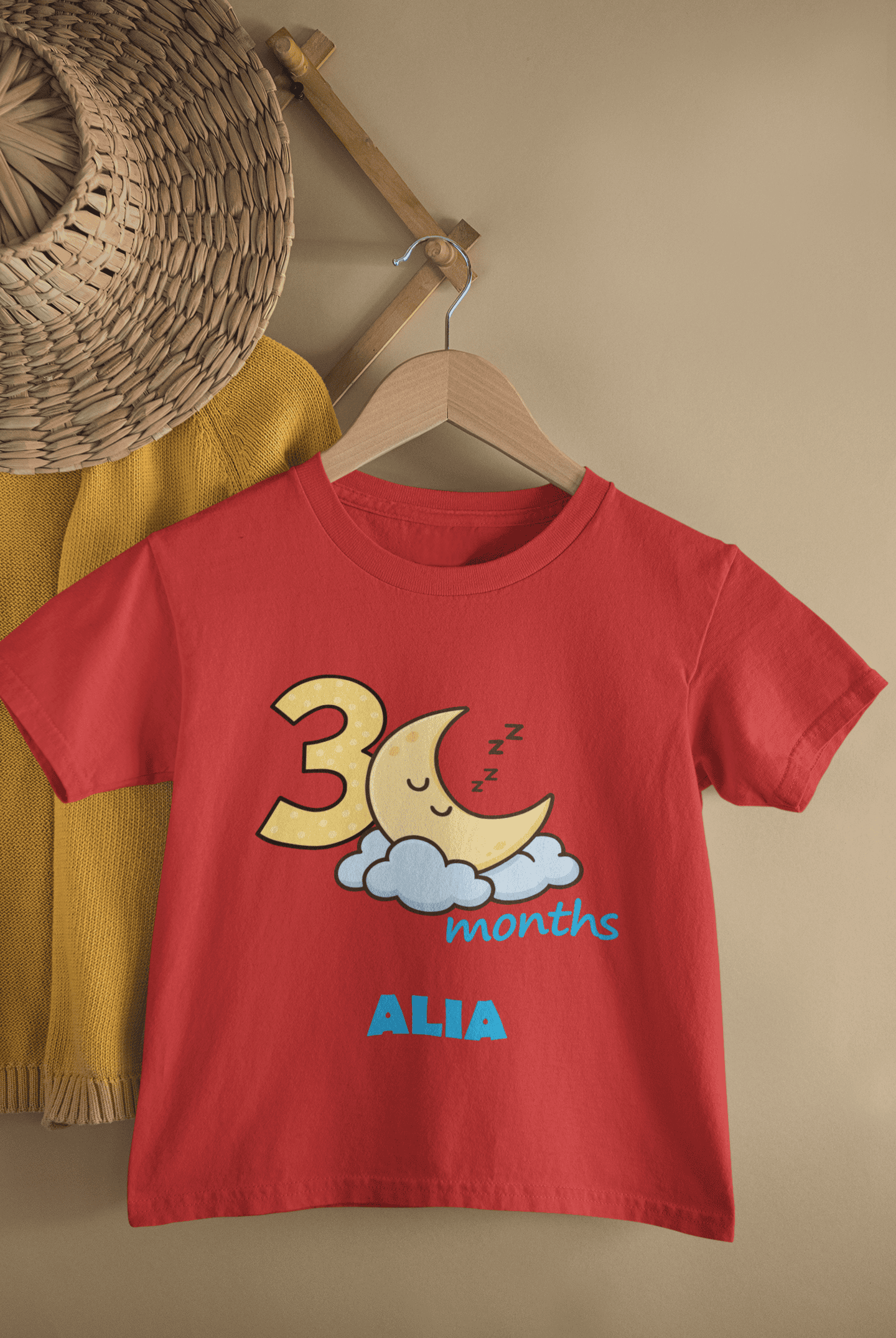 Custom Name Three Month Moon Half Sleeves T-Shirt For Girls -FunkyTeesClub