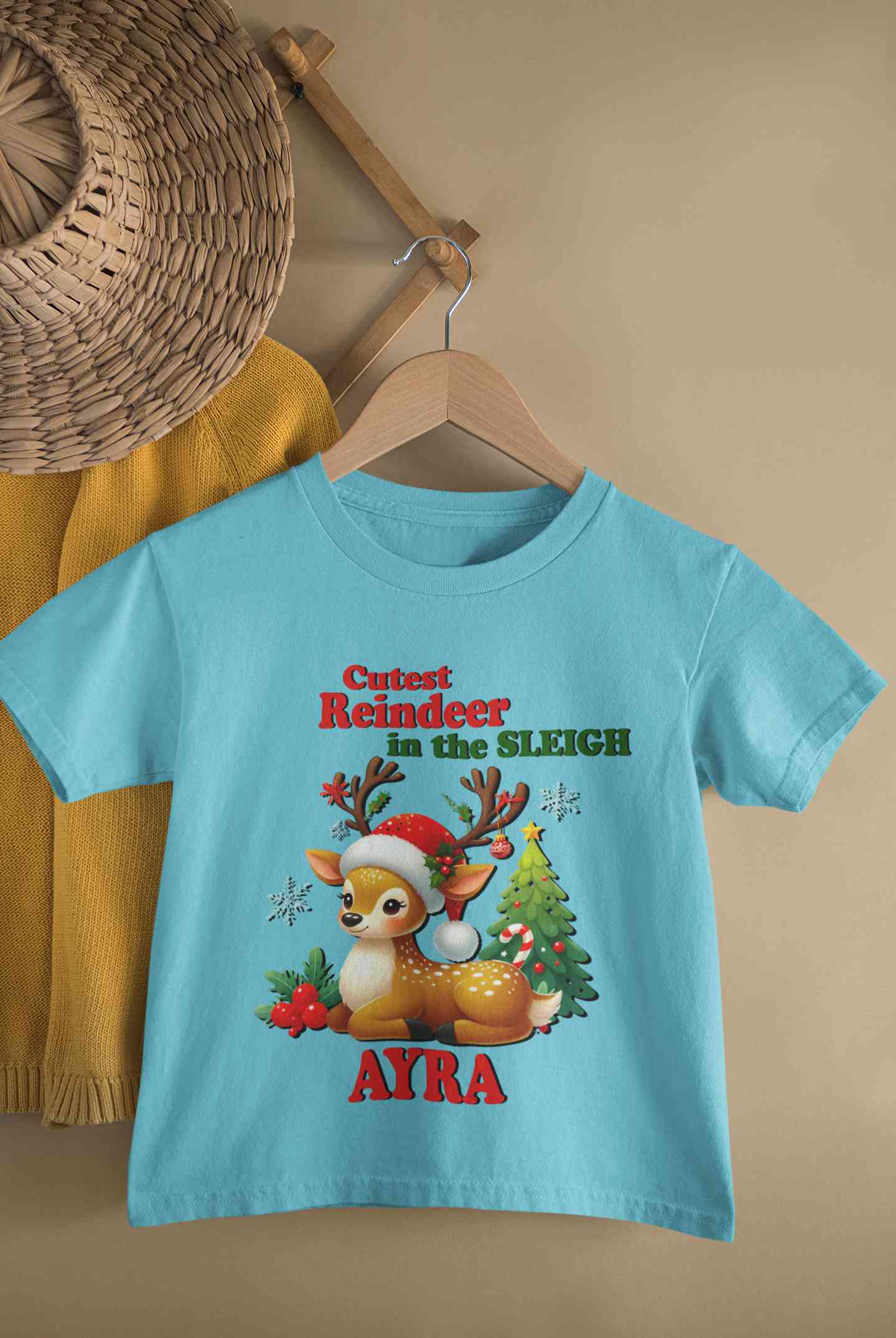 Custom Name Cutest Reindeer In The Sleigh Christmas Half Sleeves T-Shirt For Girls -FunkyTeesClub