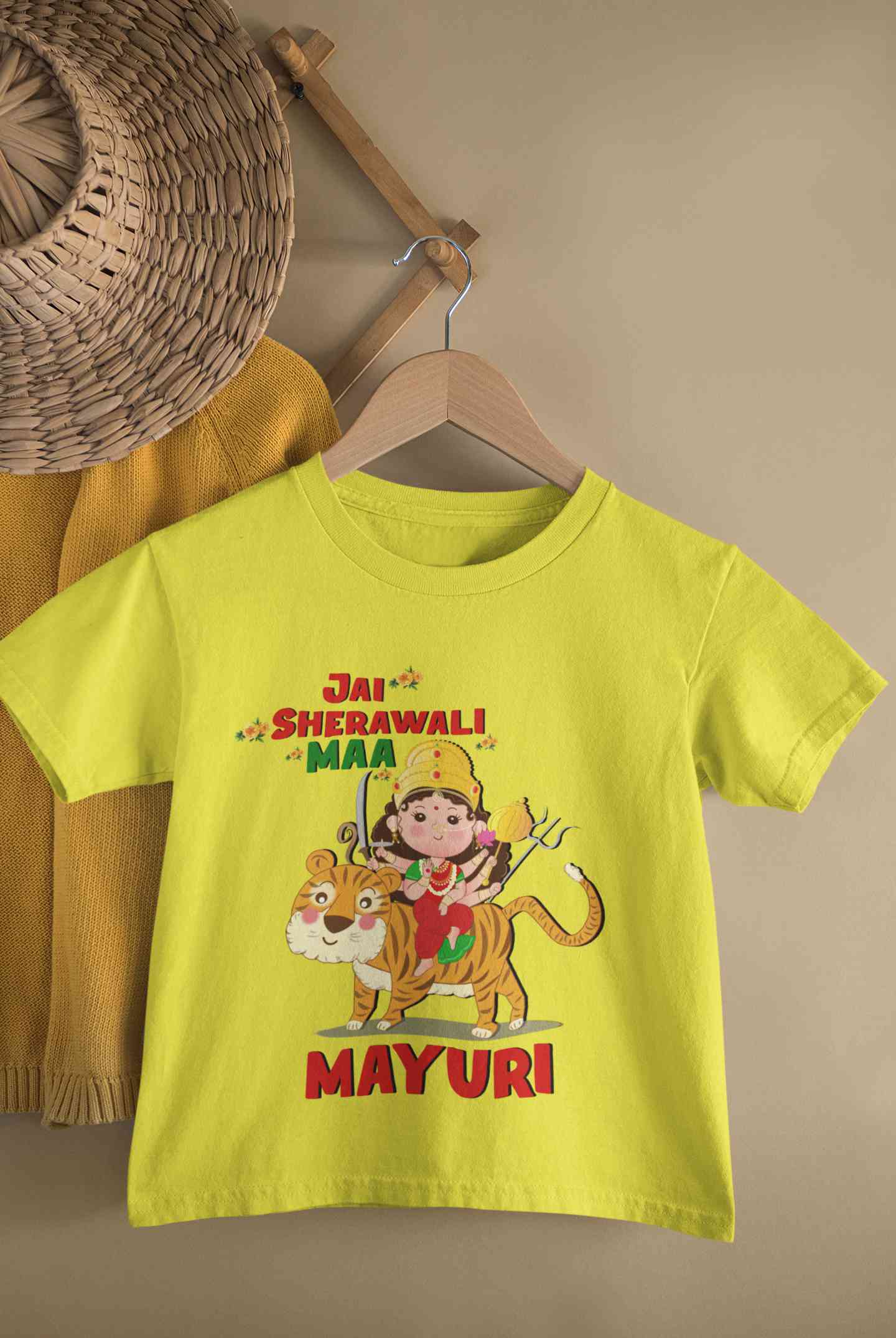 Custom Name Jai Sherawali Maa Navratri Half Sleeves T-Shirt For Girls -FunkyTeesClub